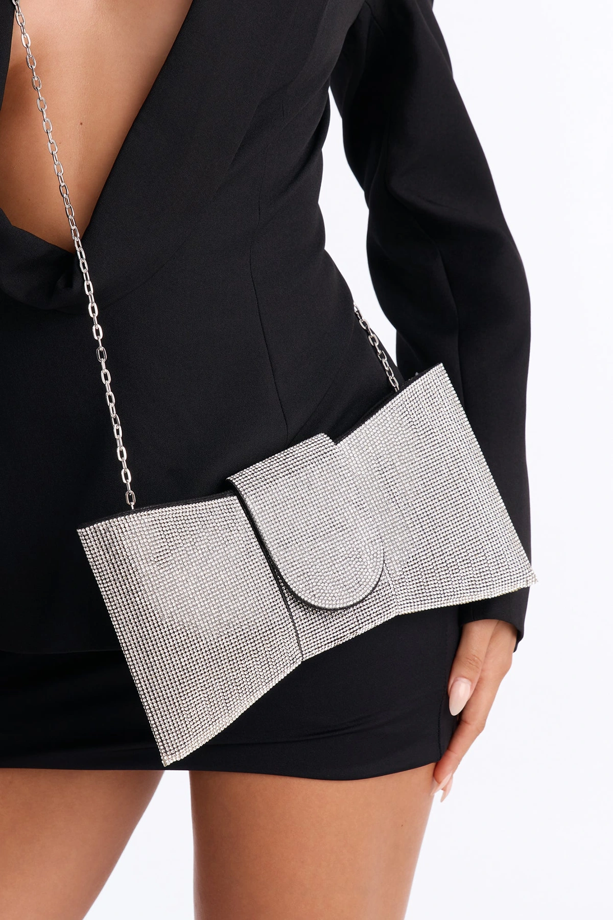 Black Tie Night Rhinestone Clutch - Silver — Prateado
