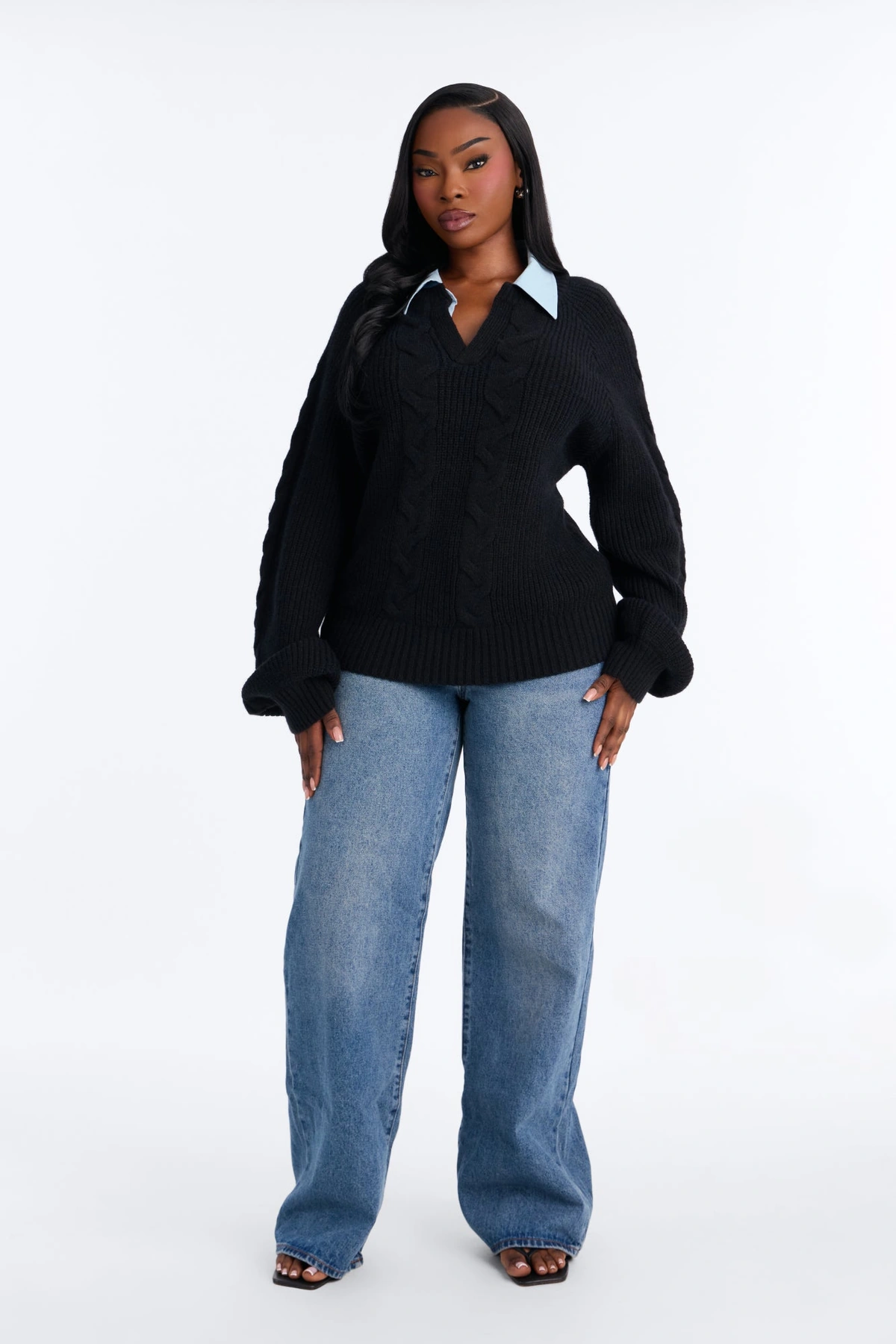 Downtown Girl Set In Denim Sweater - Black/combo — Preto/combinação