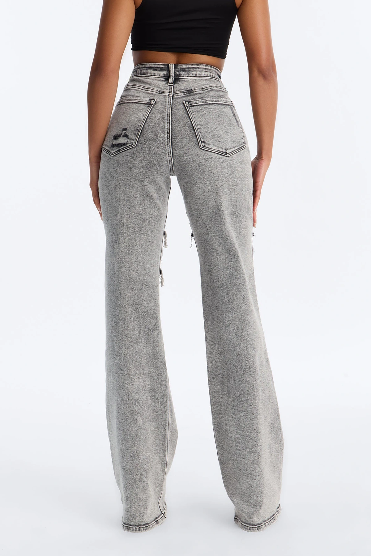 Tall Remi Ripped Stretch Baggy Jeans - Grey — Cinzento