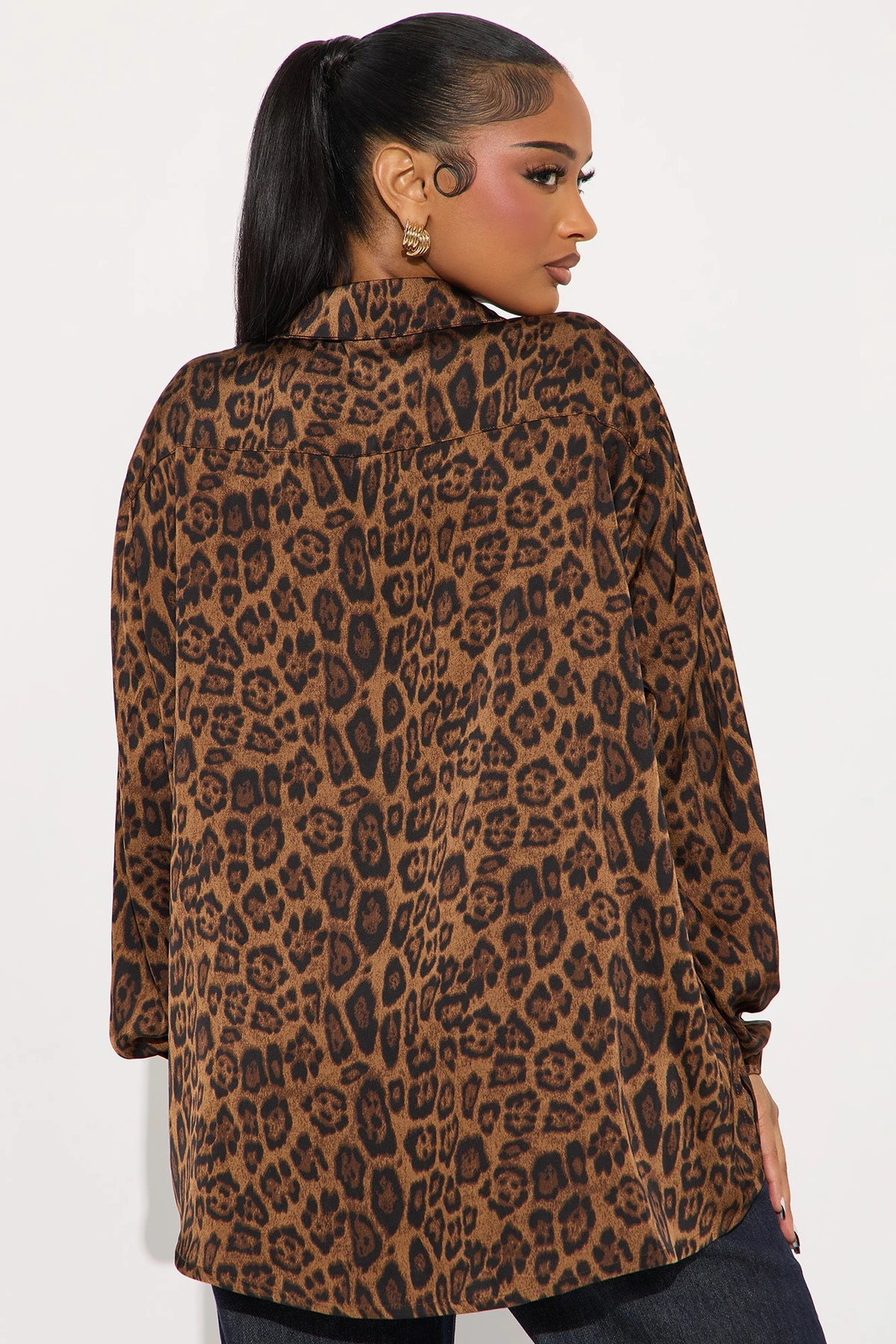 Wild Chase Leopard Satin Shirt - Brown/combo — Castanho/combinação