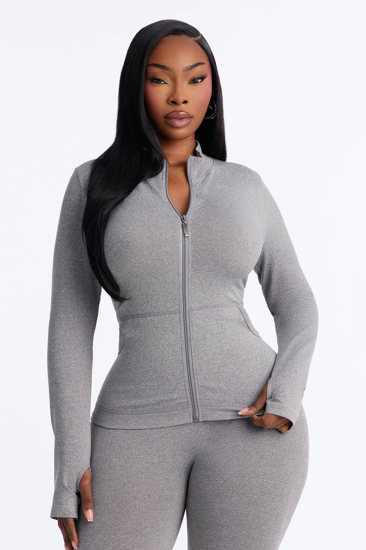 All Love Seamless Zip Up Legging Set - Heather Grey — Cinzento mesclado
