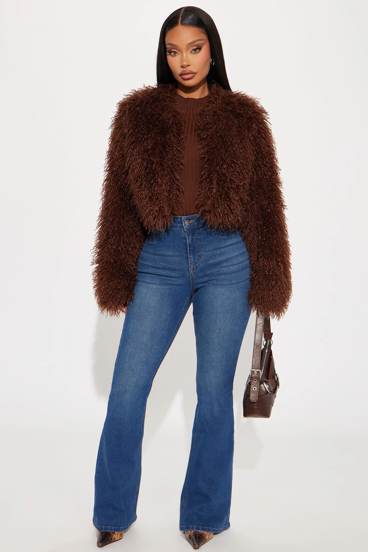 Sydney Faux Fur Coat - Brown — Castanho