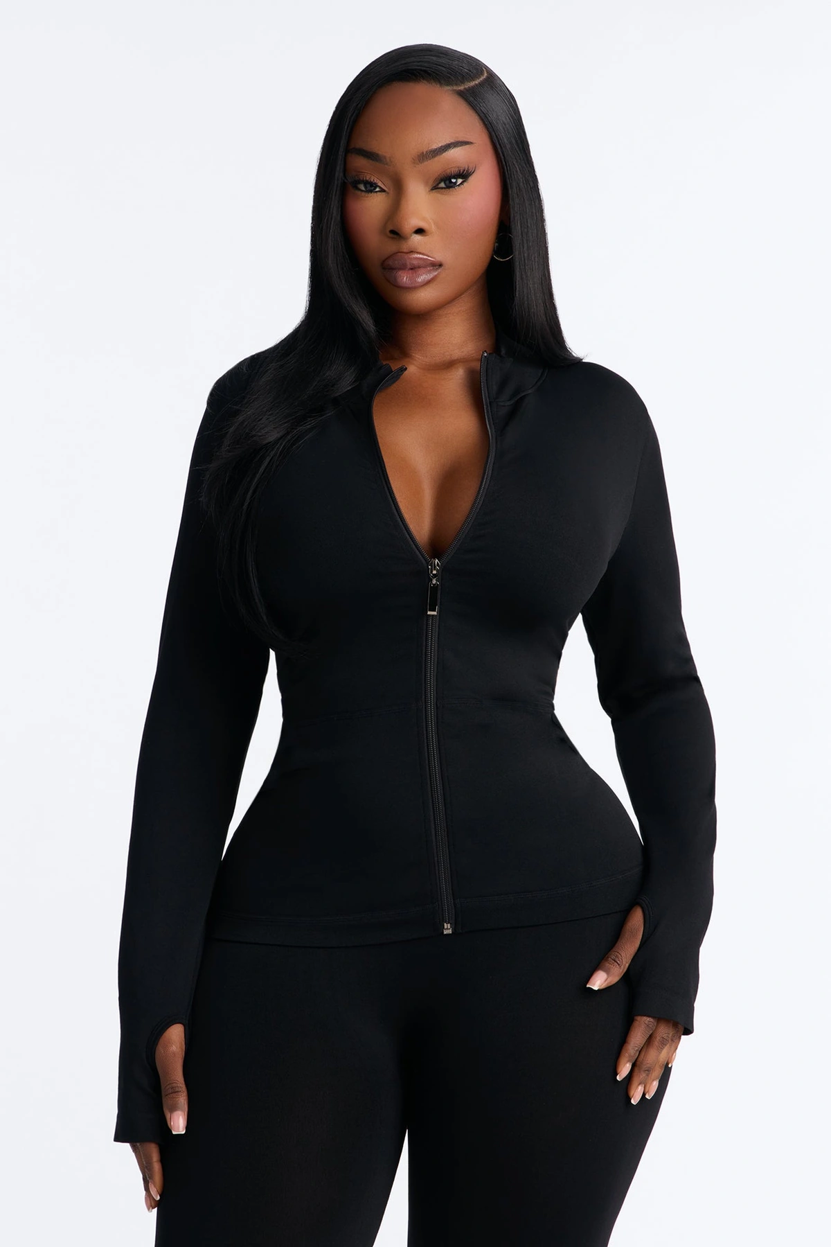 All Love Seamless Zip Up Legging Set - Black — Preto