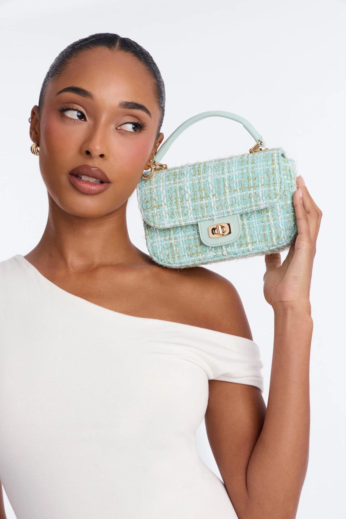 Park Avenue Girl Tweed Satchel Handbag - Blue — Azul