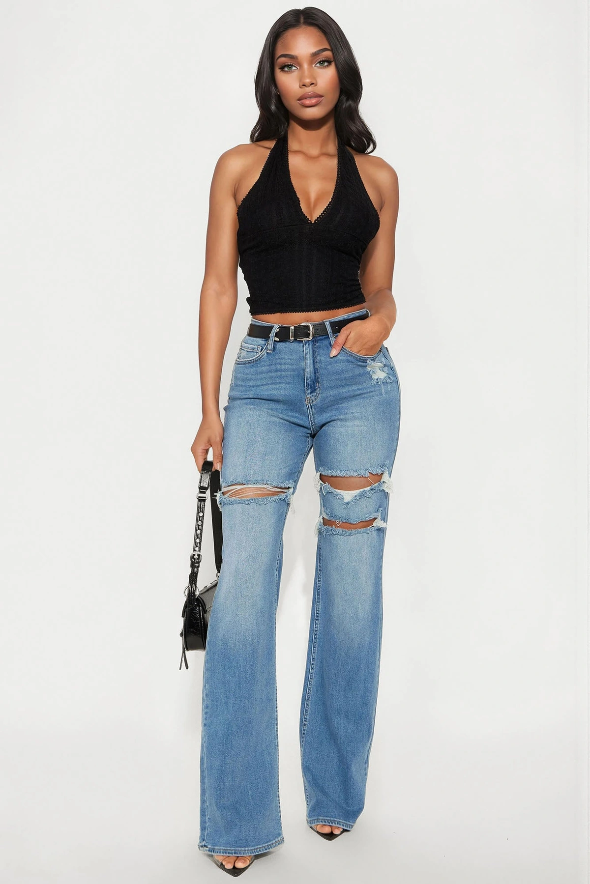 Tall Remi Ripped Stretch Baggy Jeans - Medium Wash — Ganga de lavagem média