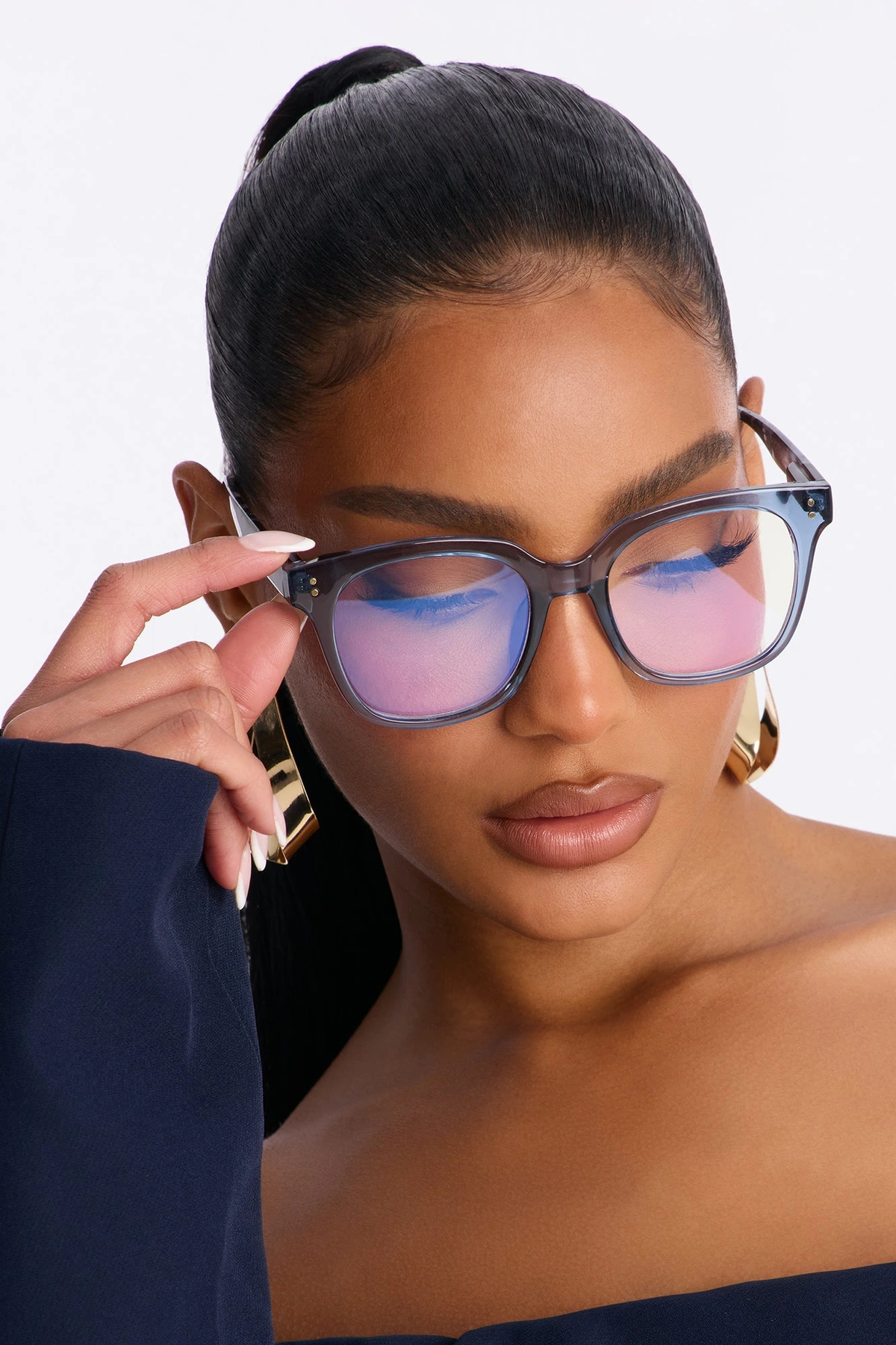 Hand Written Square Blue Light Glasses - Clear/Grey — Clear/Cinzento