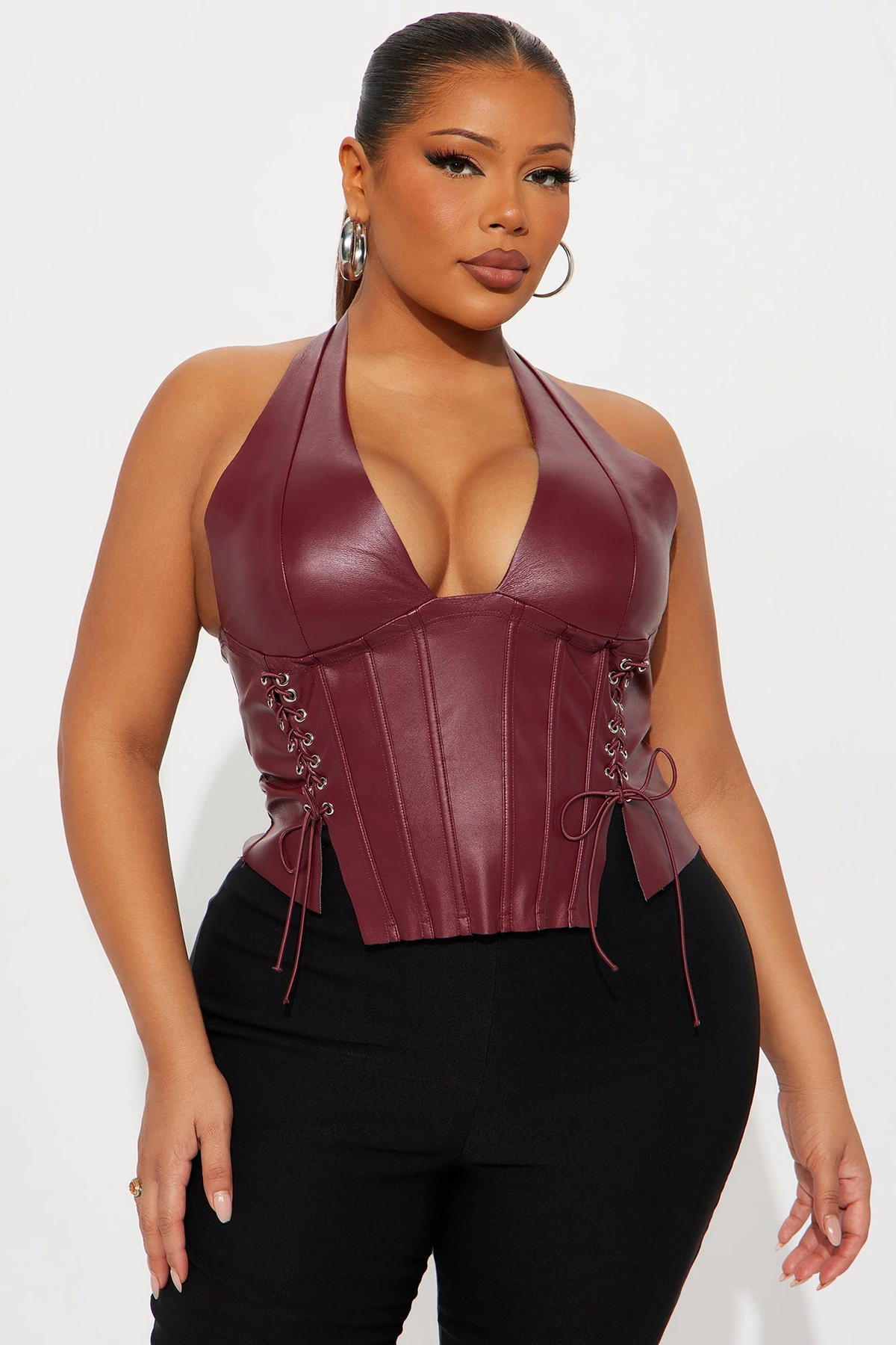 The Baddest Faux Leather Corset Top - Burgundy — Bordô