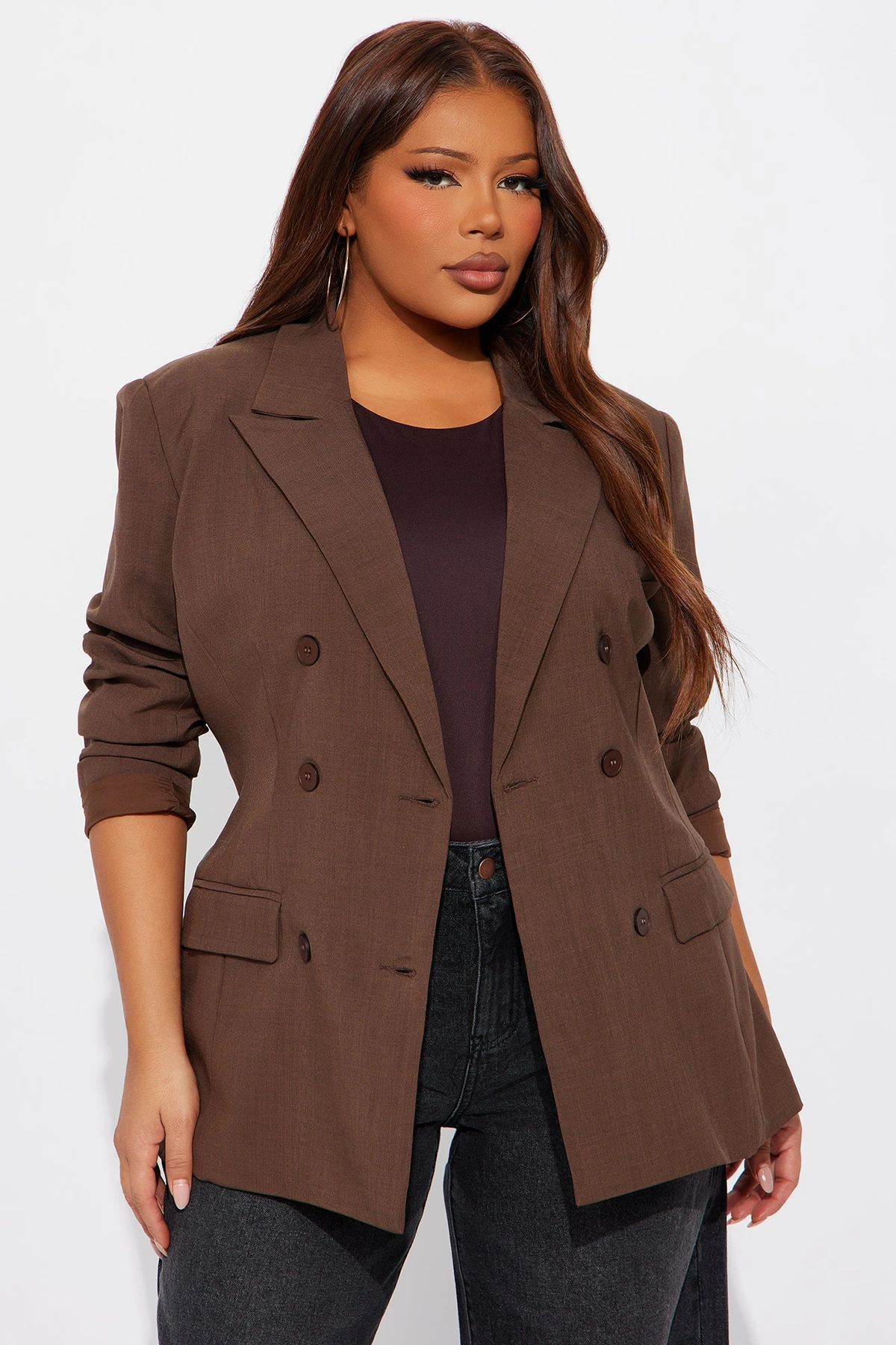 Giselle Double Breasted Hourglass Blazer - Chocolate — Chocolate