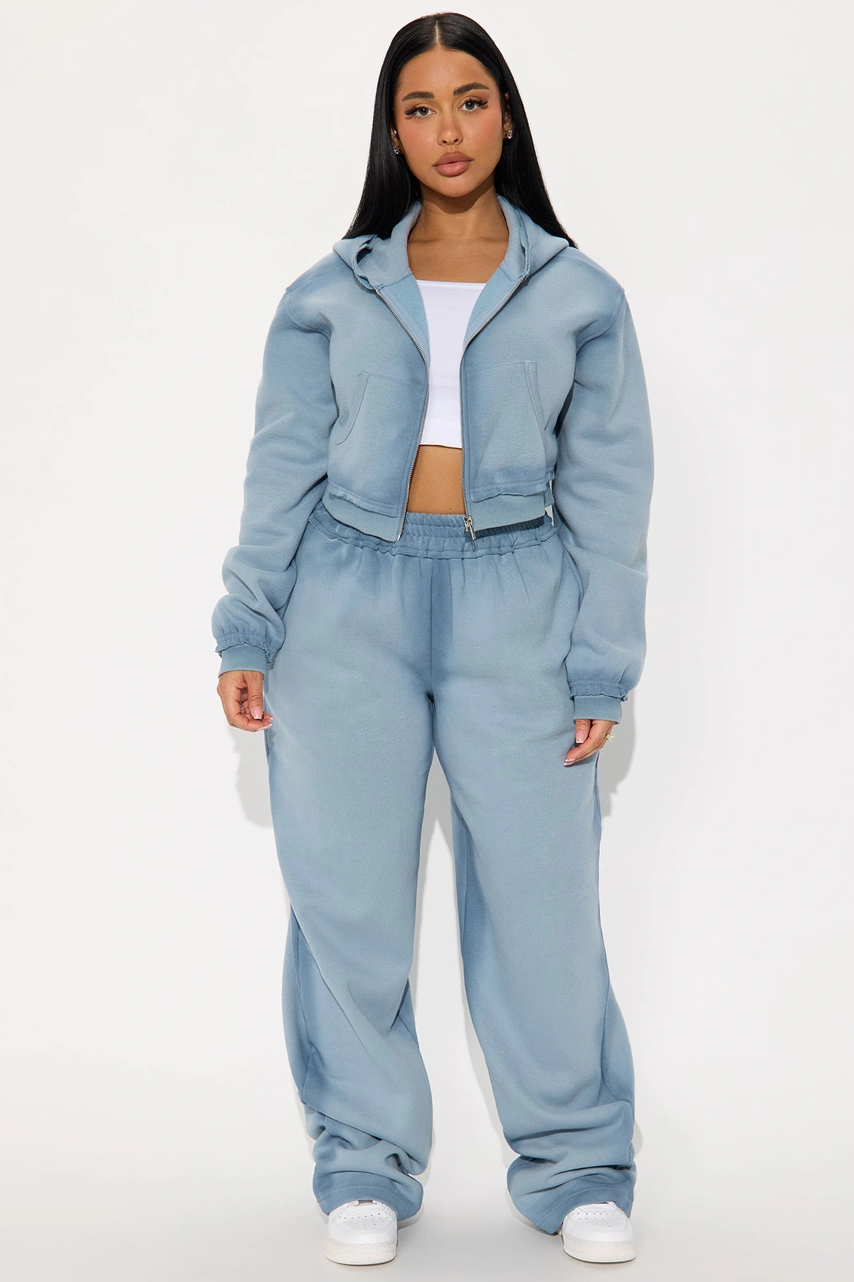Wynona Washed Fleece Pant Set - Slate Blue — Slate Azul