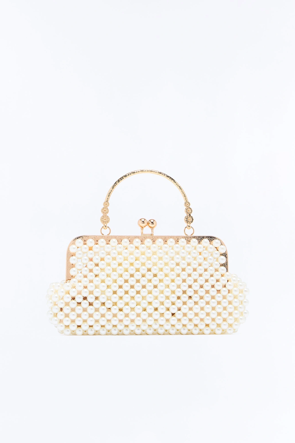 Pearls Club Beaded Satchel Handbag - White — Branco