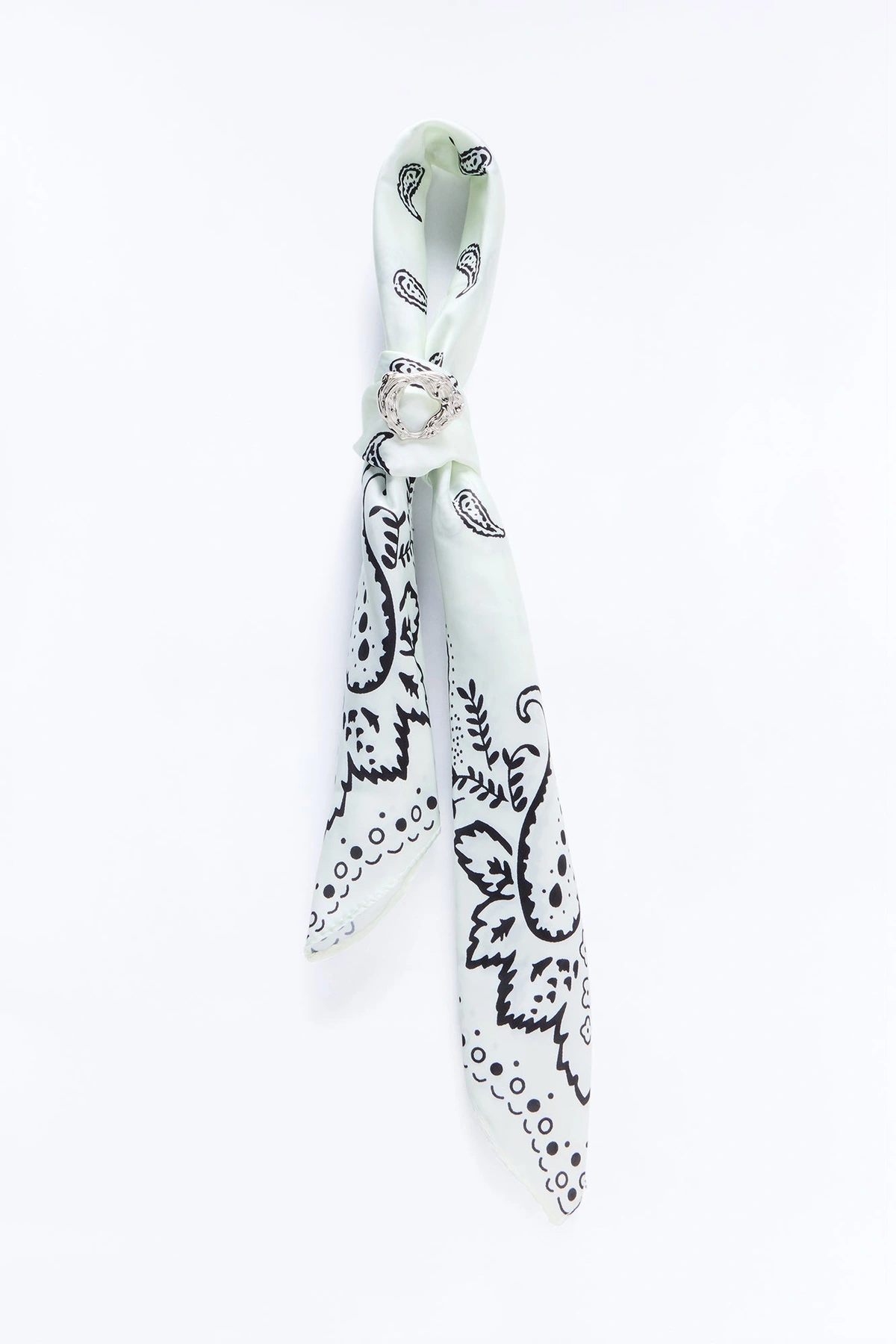 Paisley Love Head Scarf And Brooch Set - White/combo — Branco/combinação