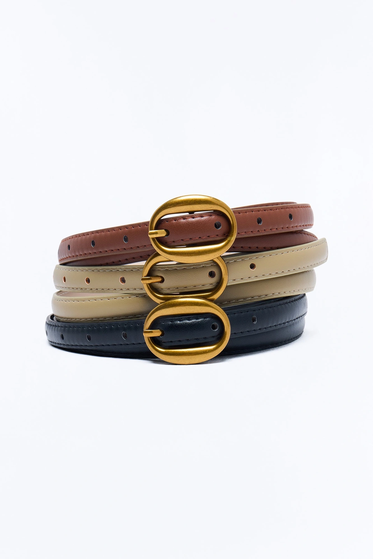 Feeling A Bit Faux Nostalgic Faux Leather 3 Piece Belt Set - Brown/combo — Castanho/combinação
