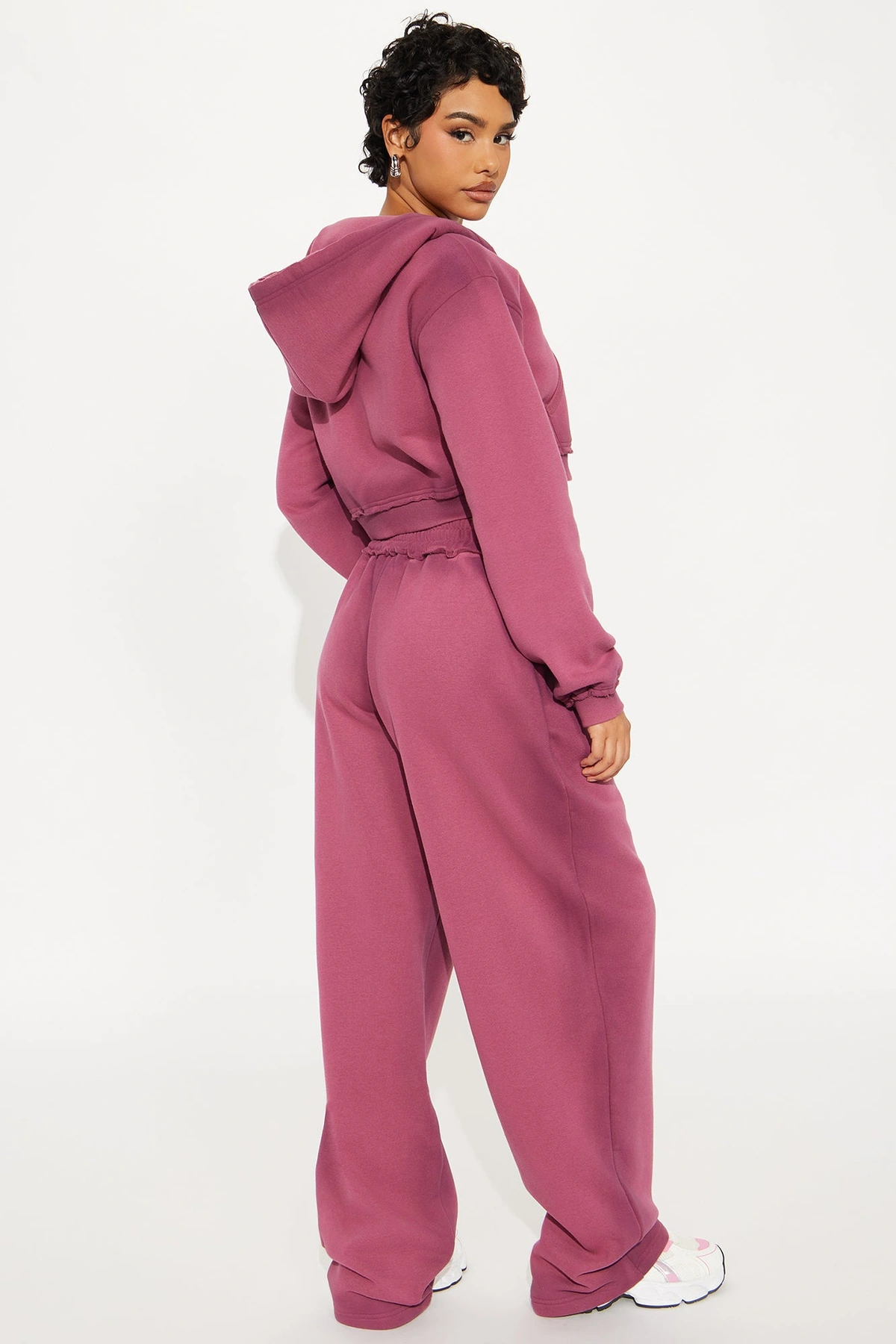 Wynona Washed Fleece Pant Set - Burgundy — Bordô