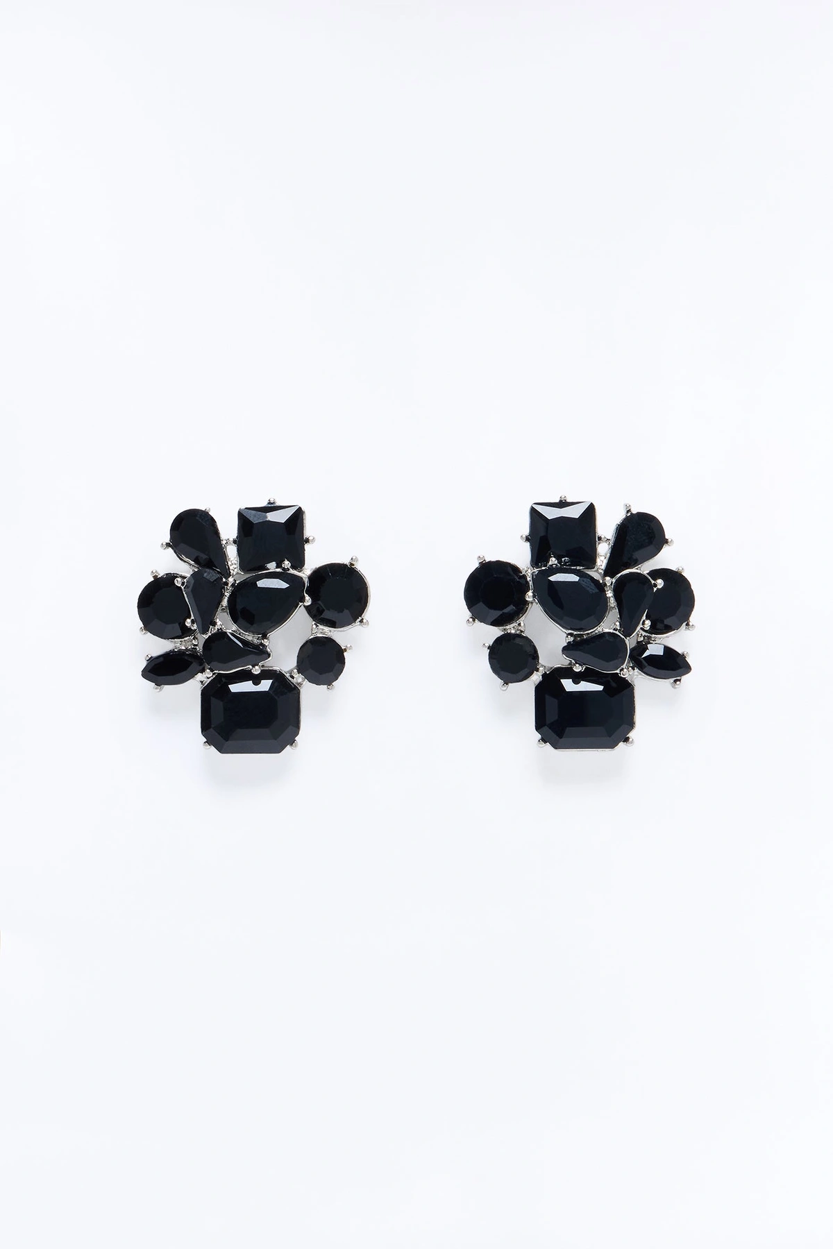 Rhinestone Cluster Stud Earrings - Black — Preto
