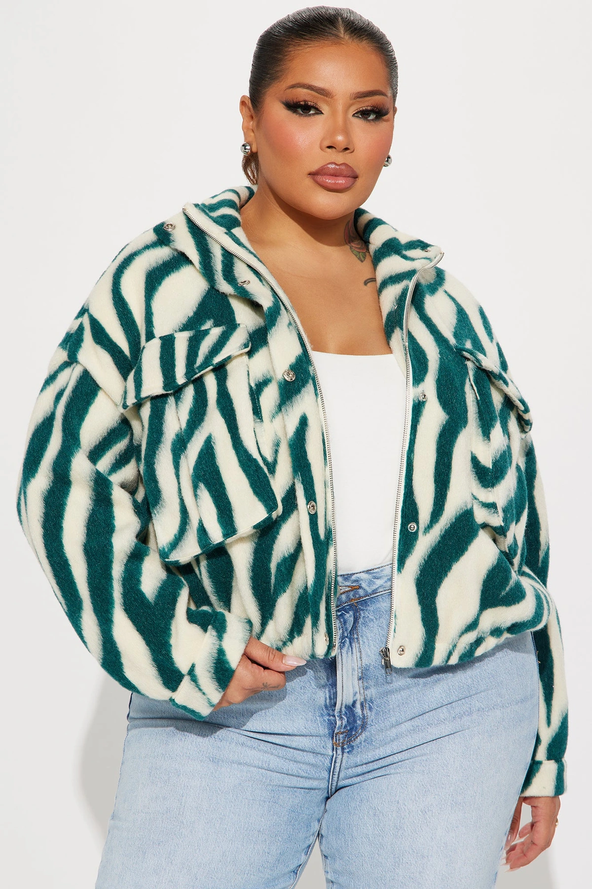 Mixed Feelings Faux Wool Jacket - Green/combo — Verde/combinação
