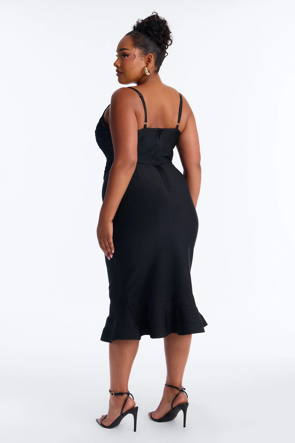 Monique Bandage Mermaid Midi Dress - Black — Preto