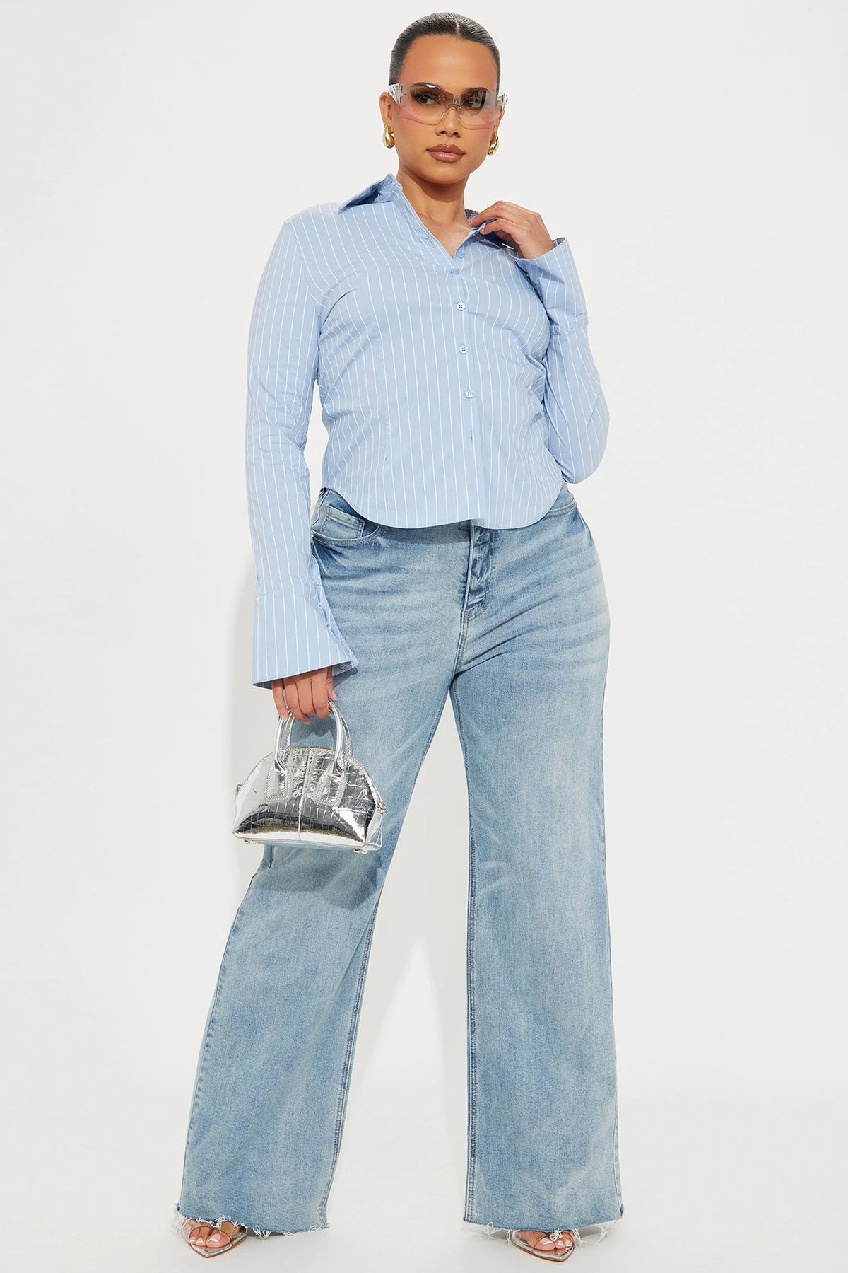 No Time To Chat Striped Poplin Shirt - White/Blue — Branco/Azul