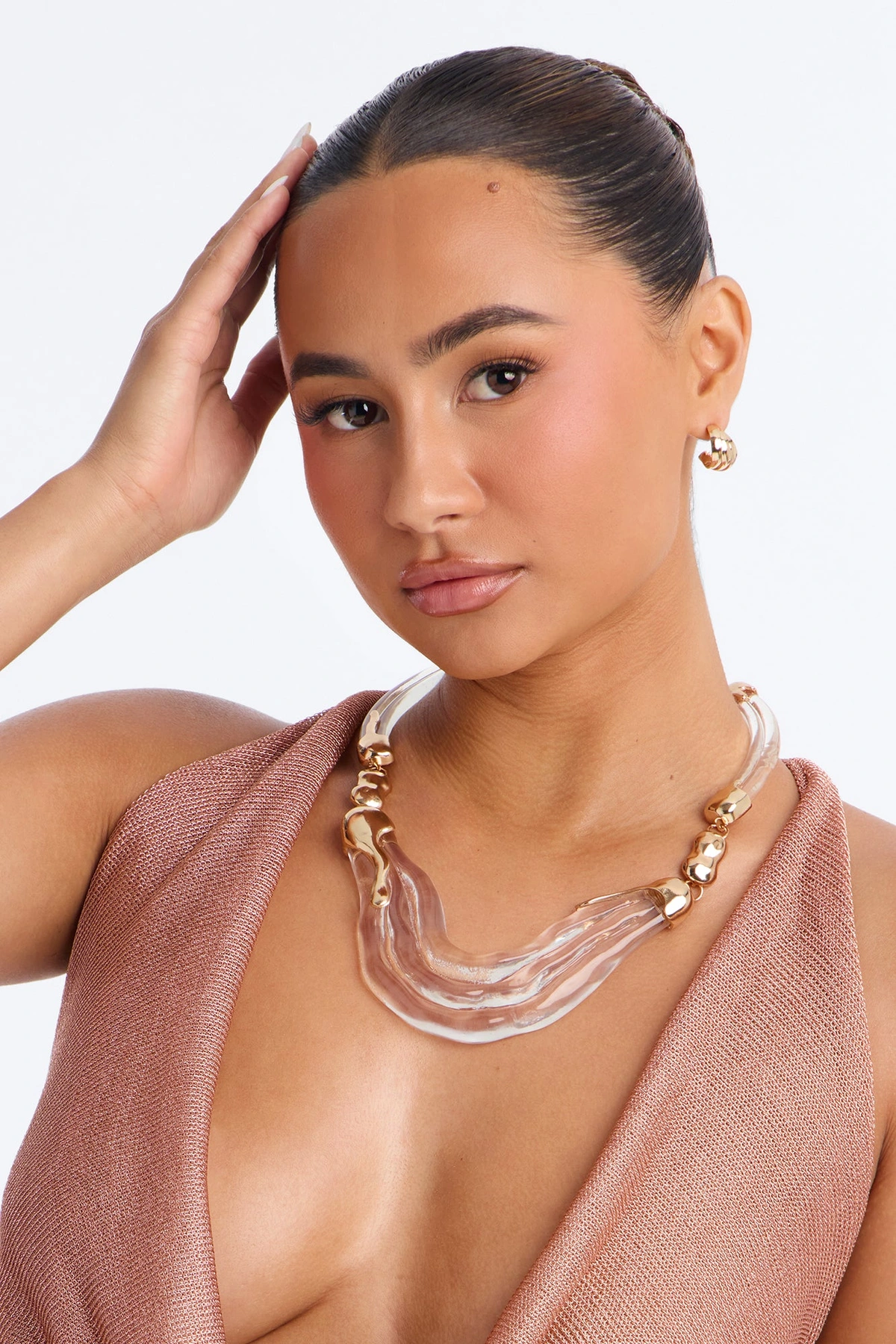 Ocean Tide Necklace - Gold/Clear — Dourado/Clear