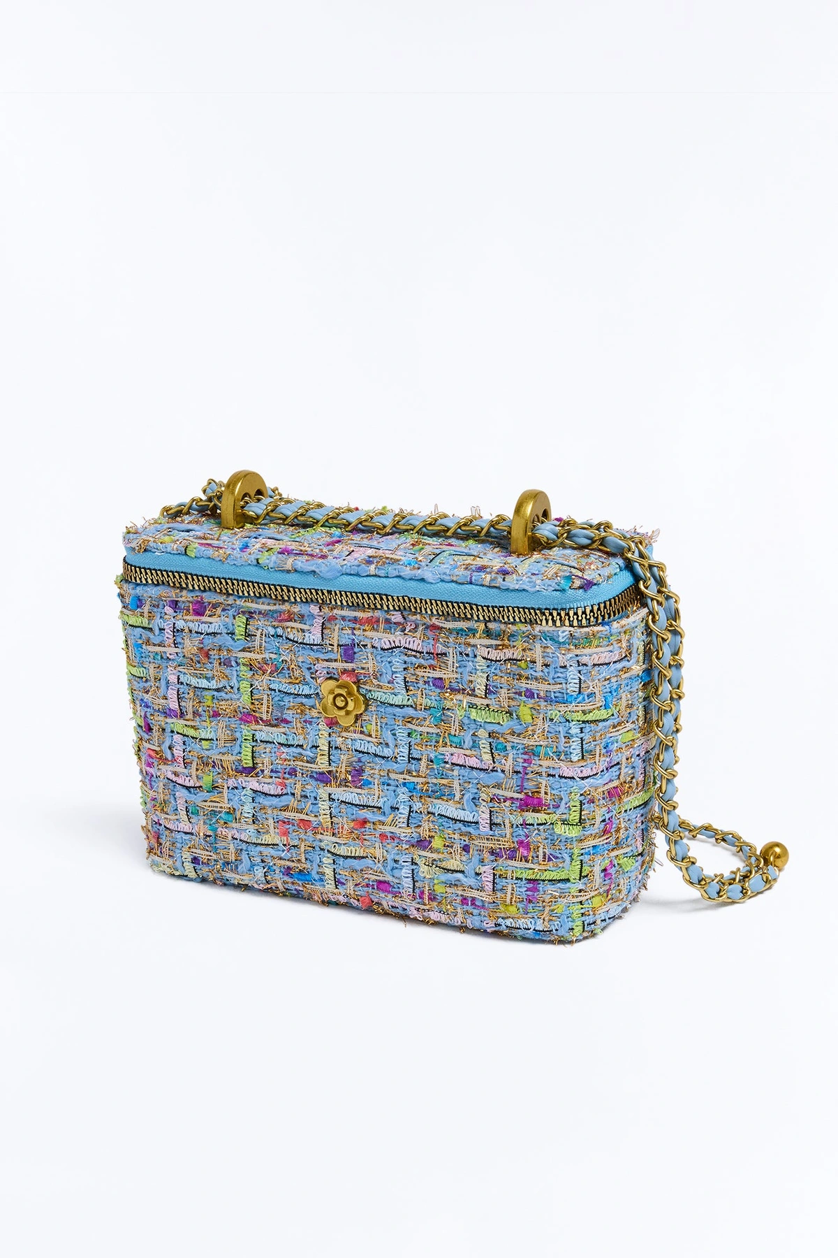 Classic Tweed Crossbody Handbag - Light Blue — claro Azul