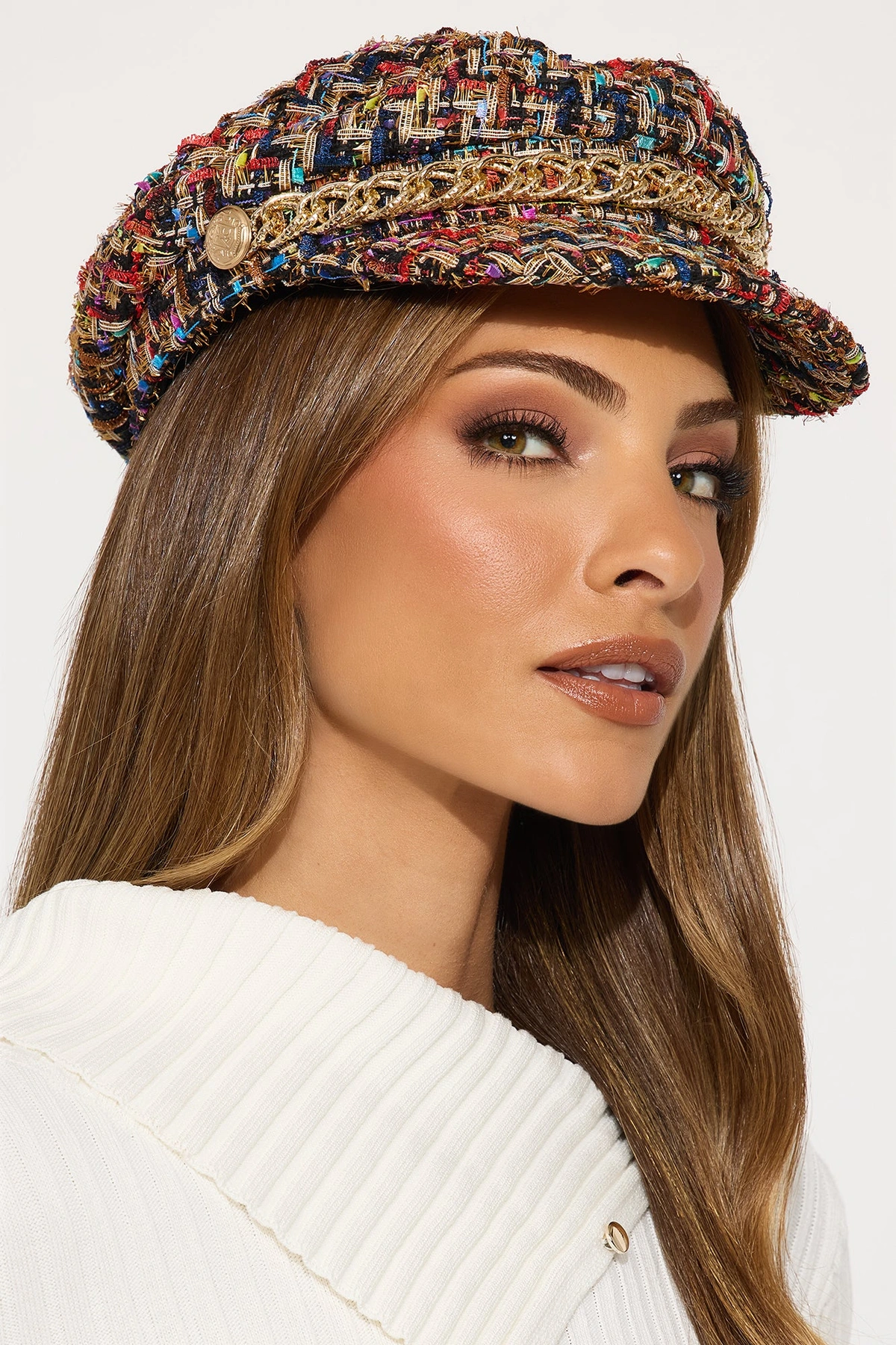 All Fun And Games Tweed Cabbie Hat - Multi Color — Multicolor