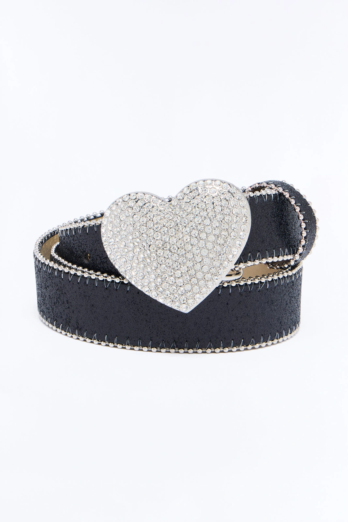 Endless Love Rhinestone Faux Leather Belt - Black/Silver — Preto/Prateado