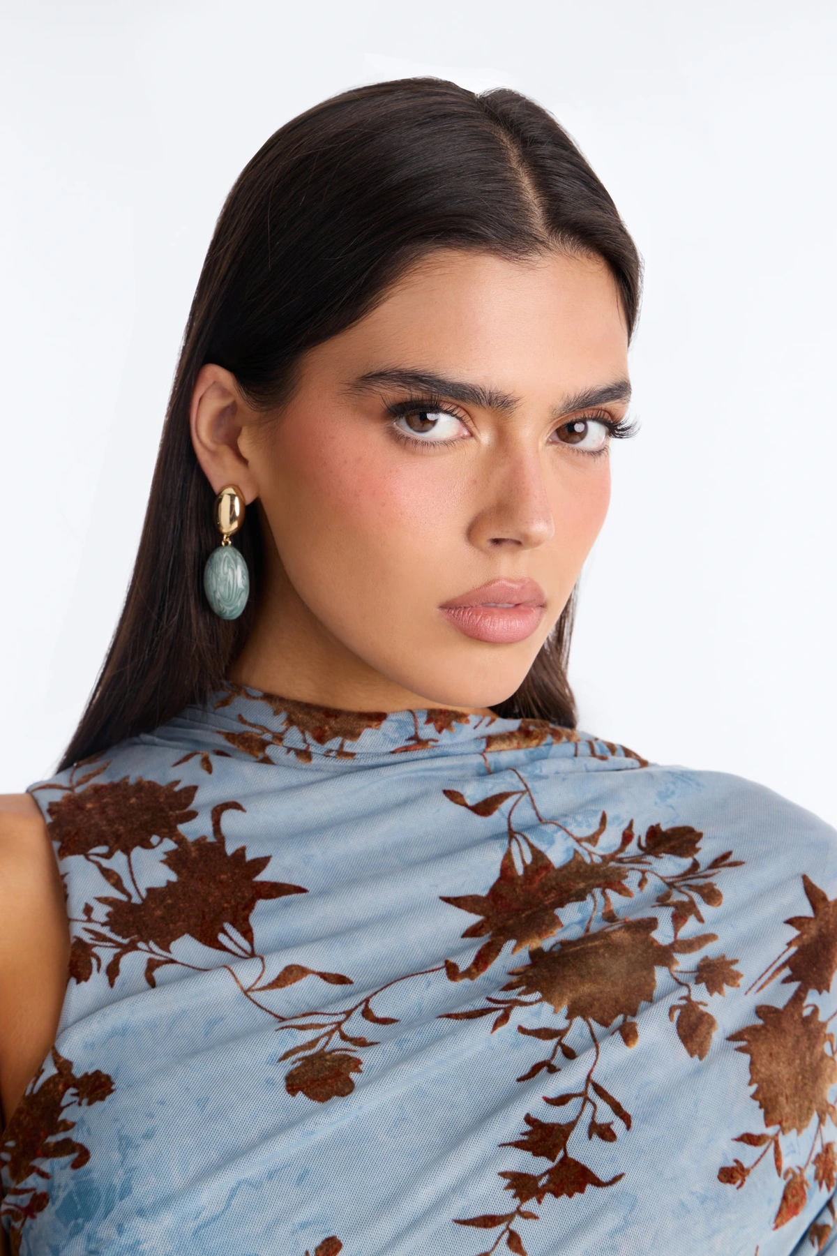 Moonlit Jeweled Drop Earrings - Gold/Blue — Dourado/Azul
