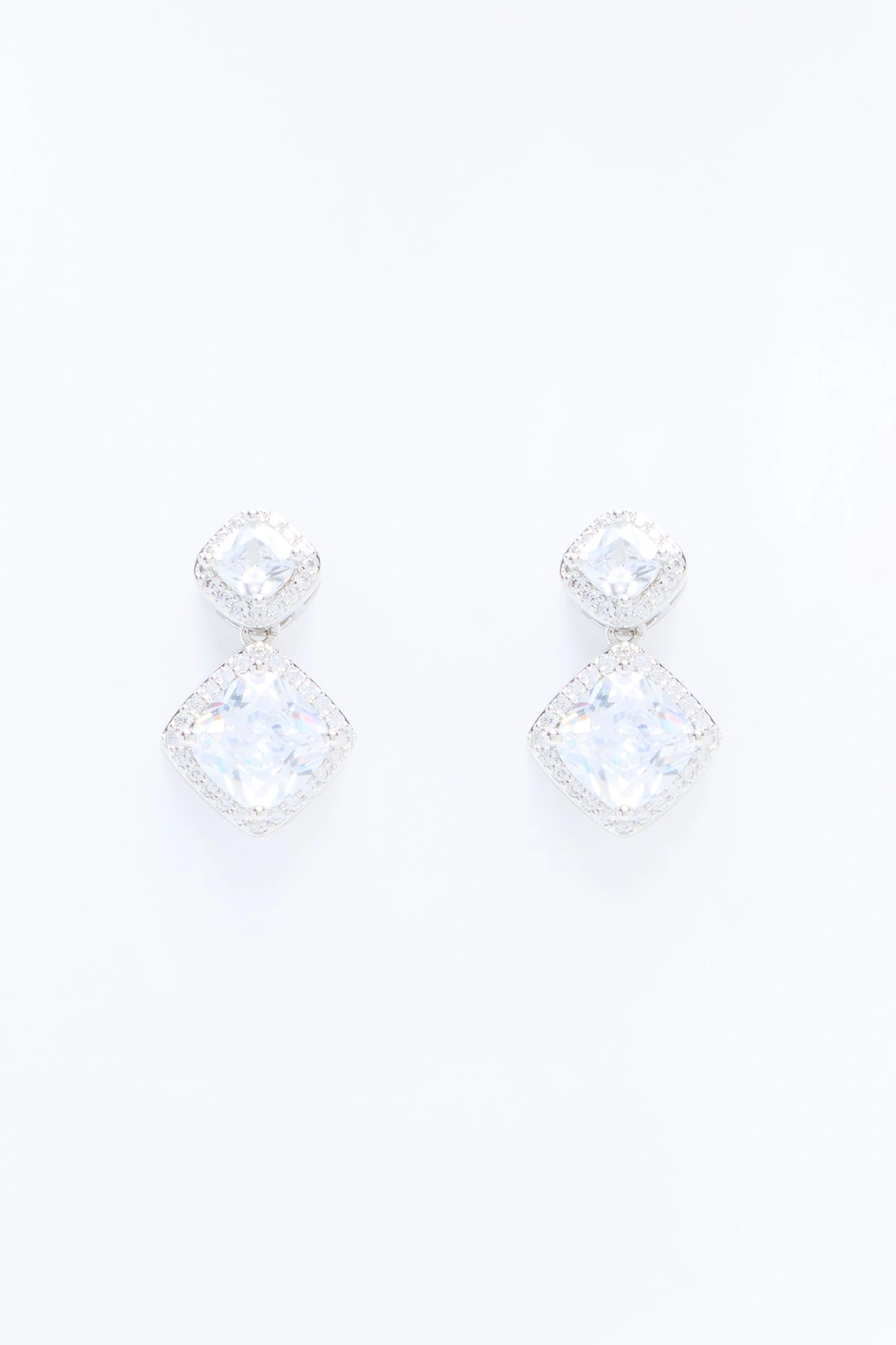 Cubic Zirconia Spark Stud Earrings - Silver — Prateado