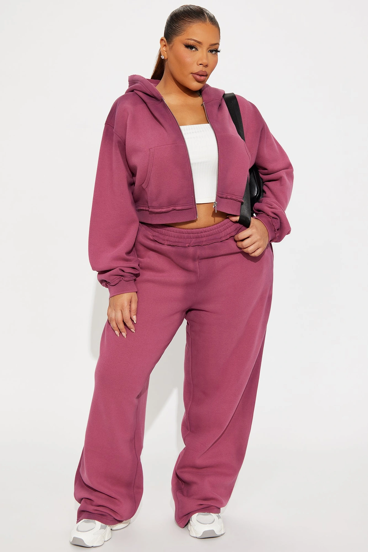 Wynona Washed Fleece Pant Set - Burgundy — Bordô