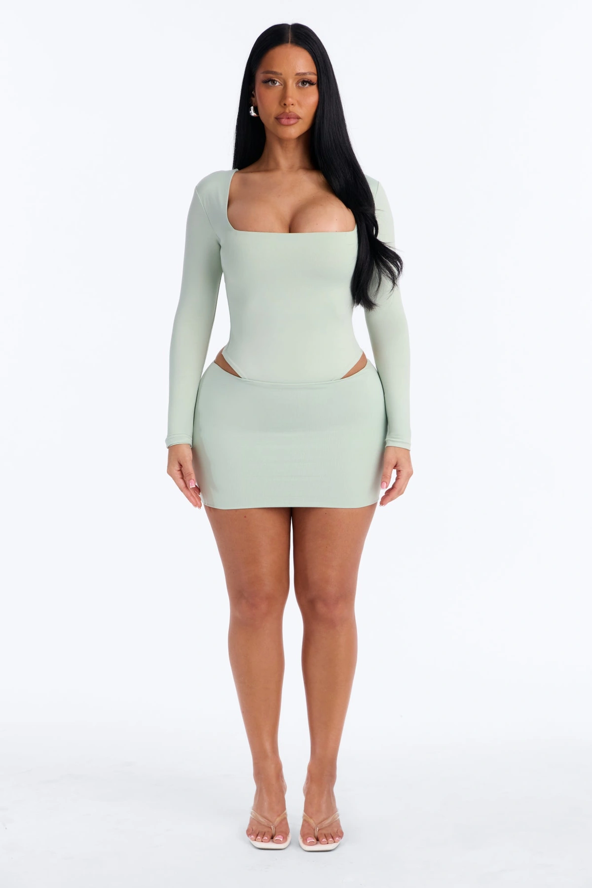 Contour Double Lined Long Sleeve Square Neck Bodysuit - Mint — Verde-menta