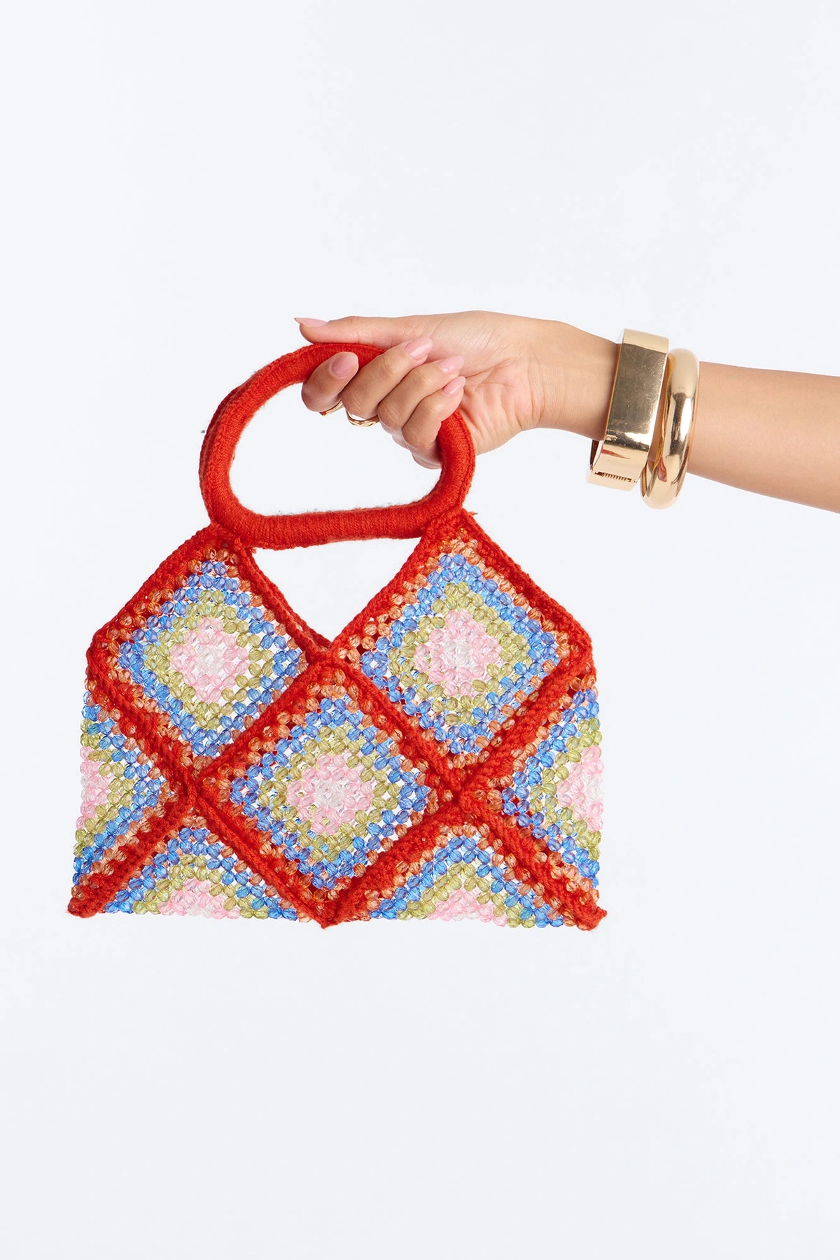 Ornate Oasis Beaded Satchel Handbag - Orange/combo — Laranja/combinação