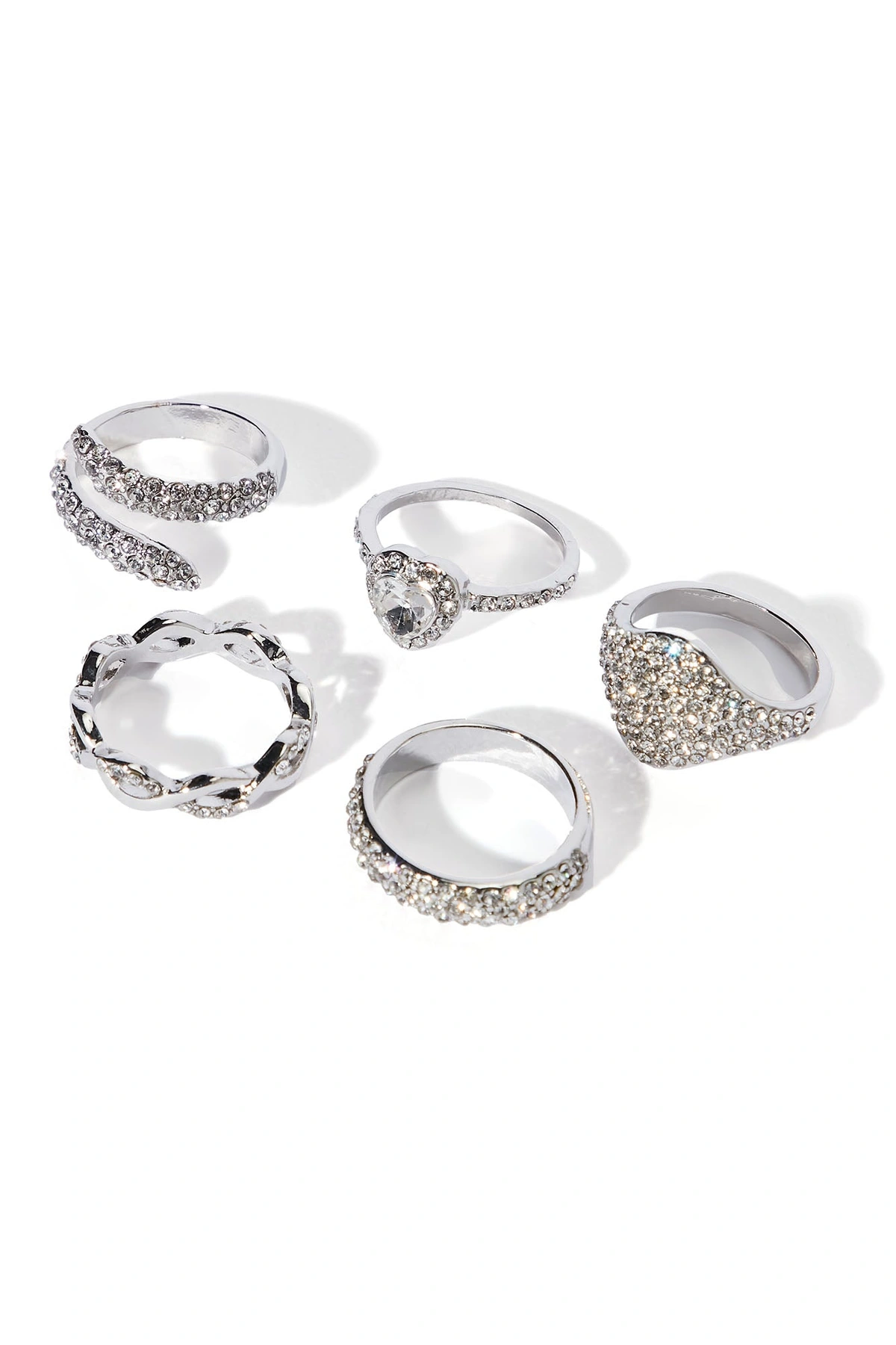 Win Me Over 5 Piece Ring Set - Silver — Prateado