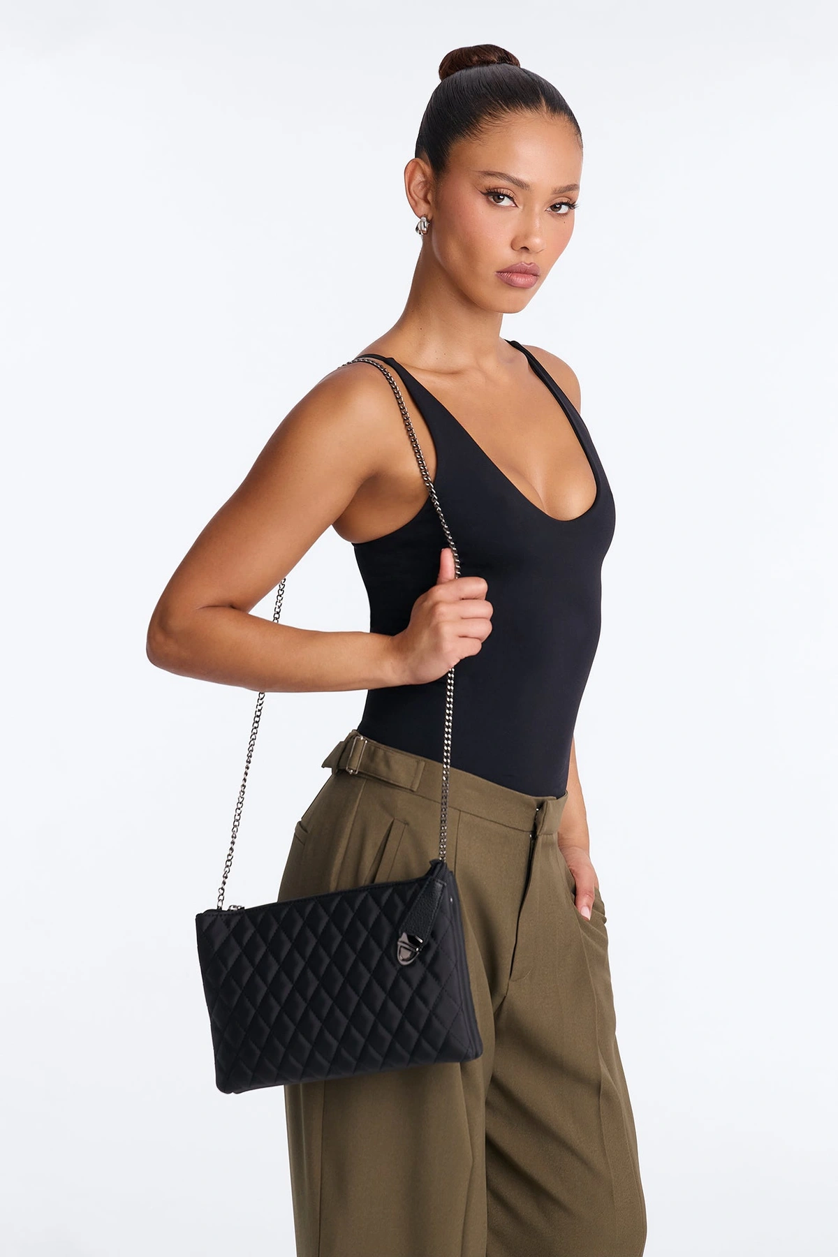 Stitch Please Nylon Quilted Clutch Handbag - Black — Preto