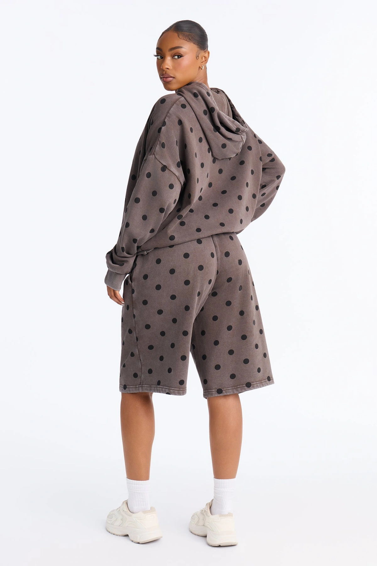Taylor Polka Dot Washed Fleece Jort Set - Brown — Castanho