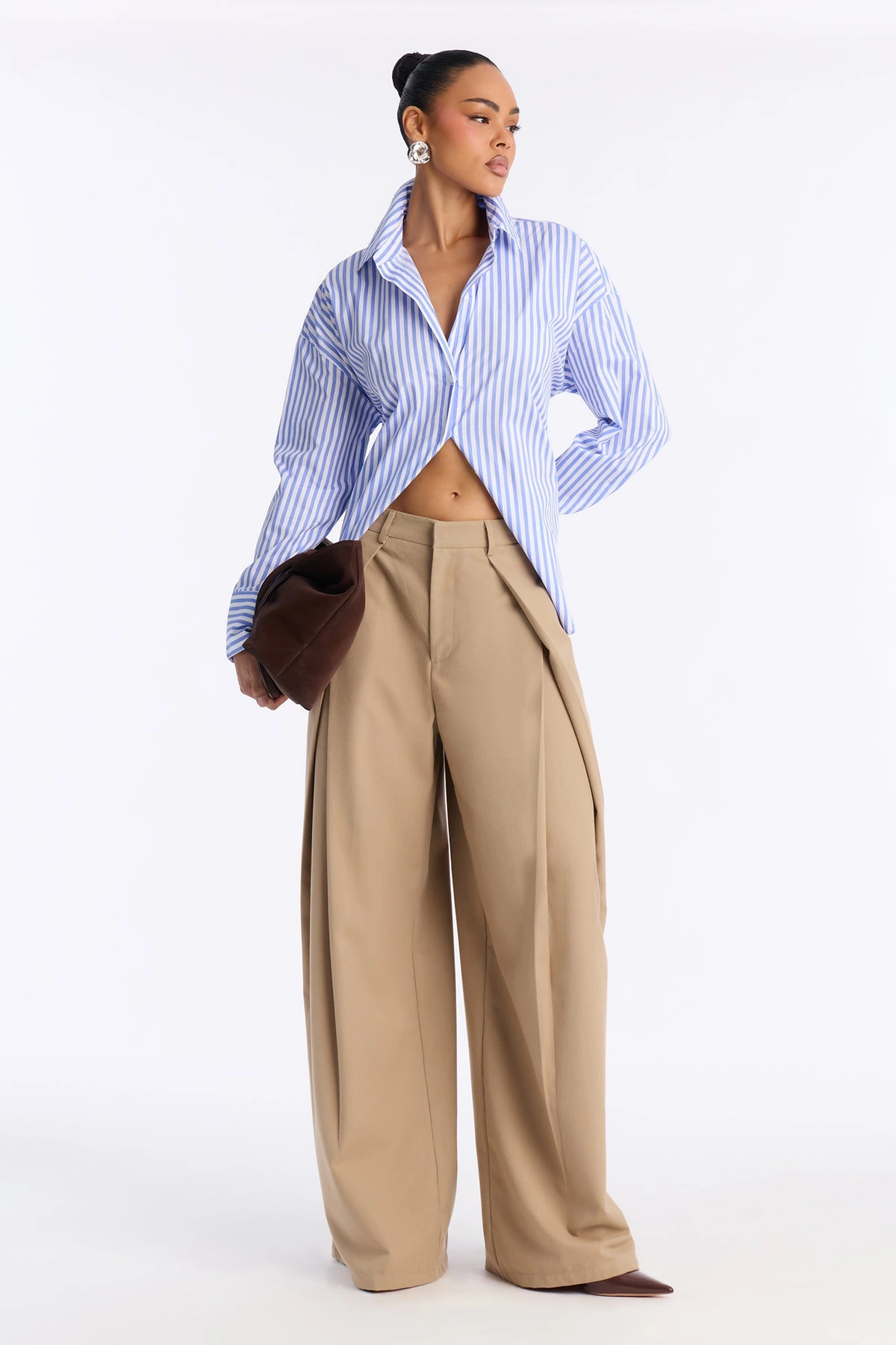 Executive Realness Pleated Wide Leg Trouser 33″ - Taupe — Bege acinzentado