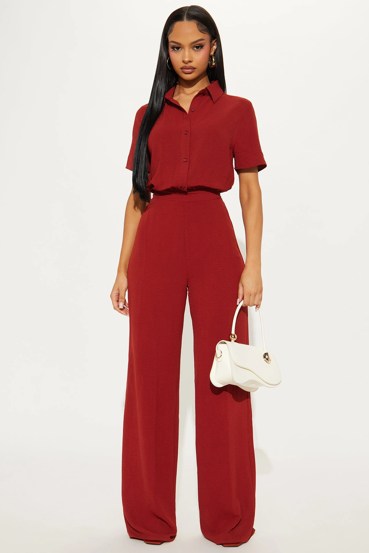 Makenzie Short Sleeve Jumpsuit - Rust — Ferrugem