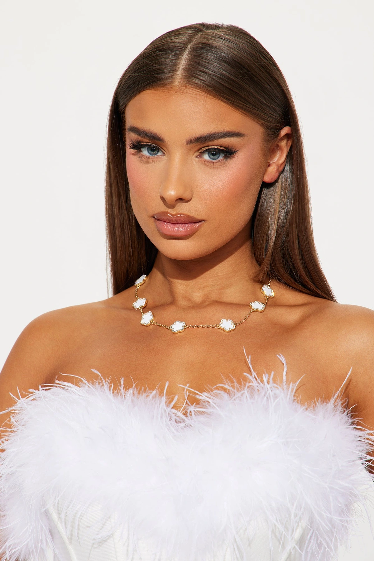 Clover Bae Chain Necklace - White/Gold — Branco/Dourado