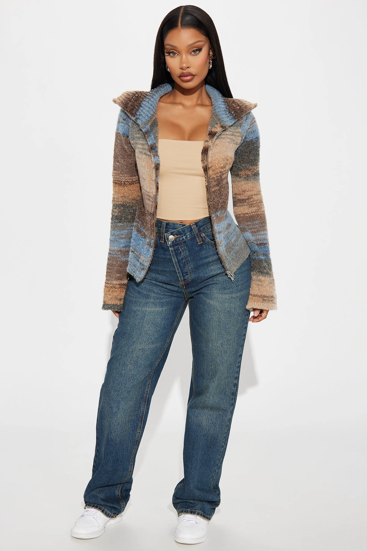 Take Your Time Front Zip Sweater - Blue/combo — Azul/combinação