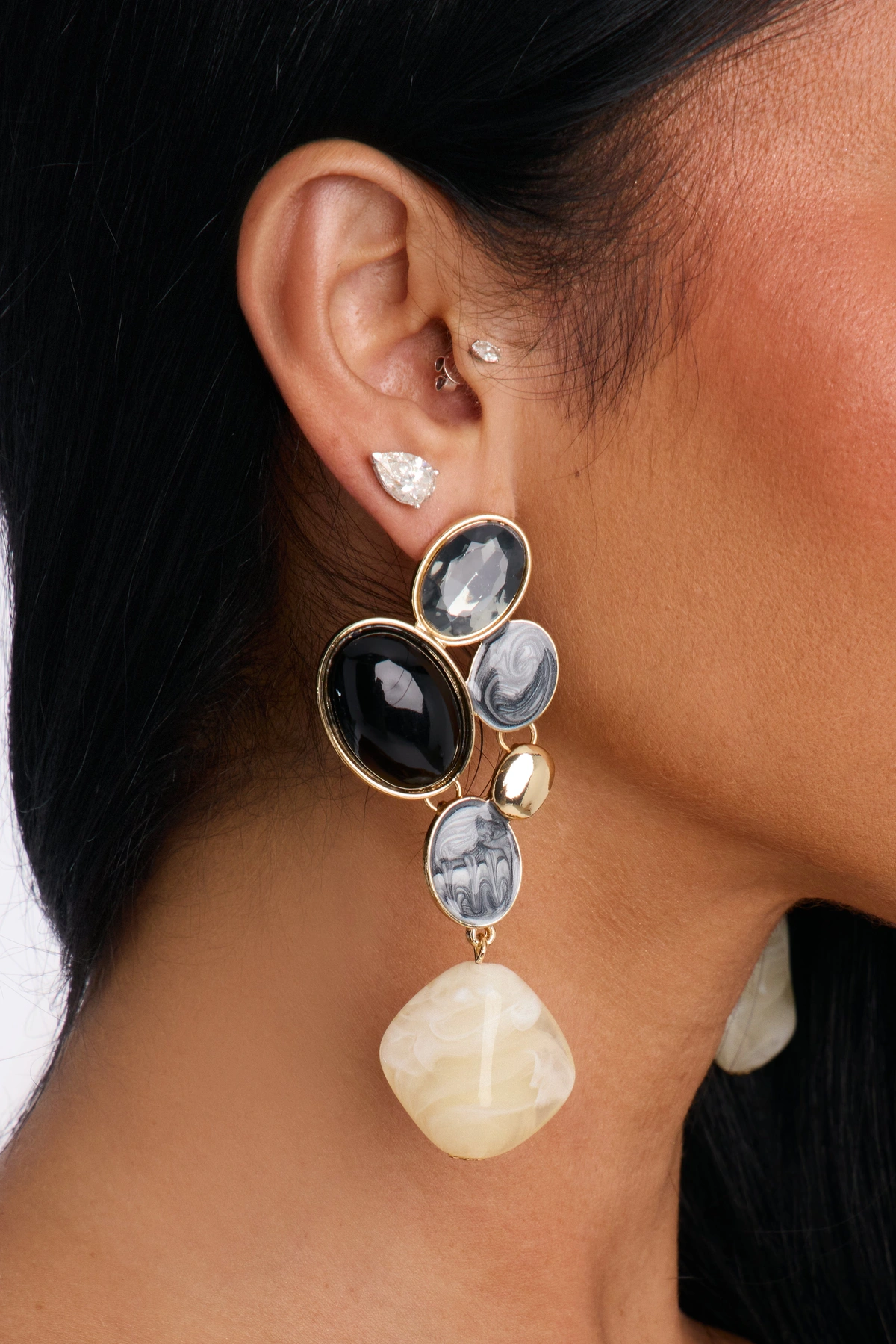 Want All The Jewels Drop Earrings - Black/combo — Preto/combinação