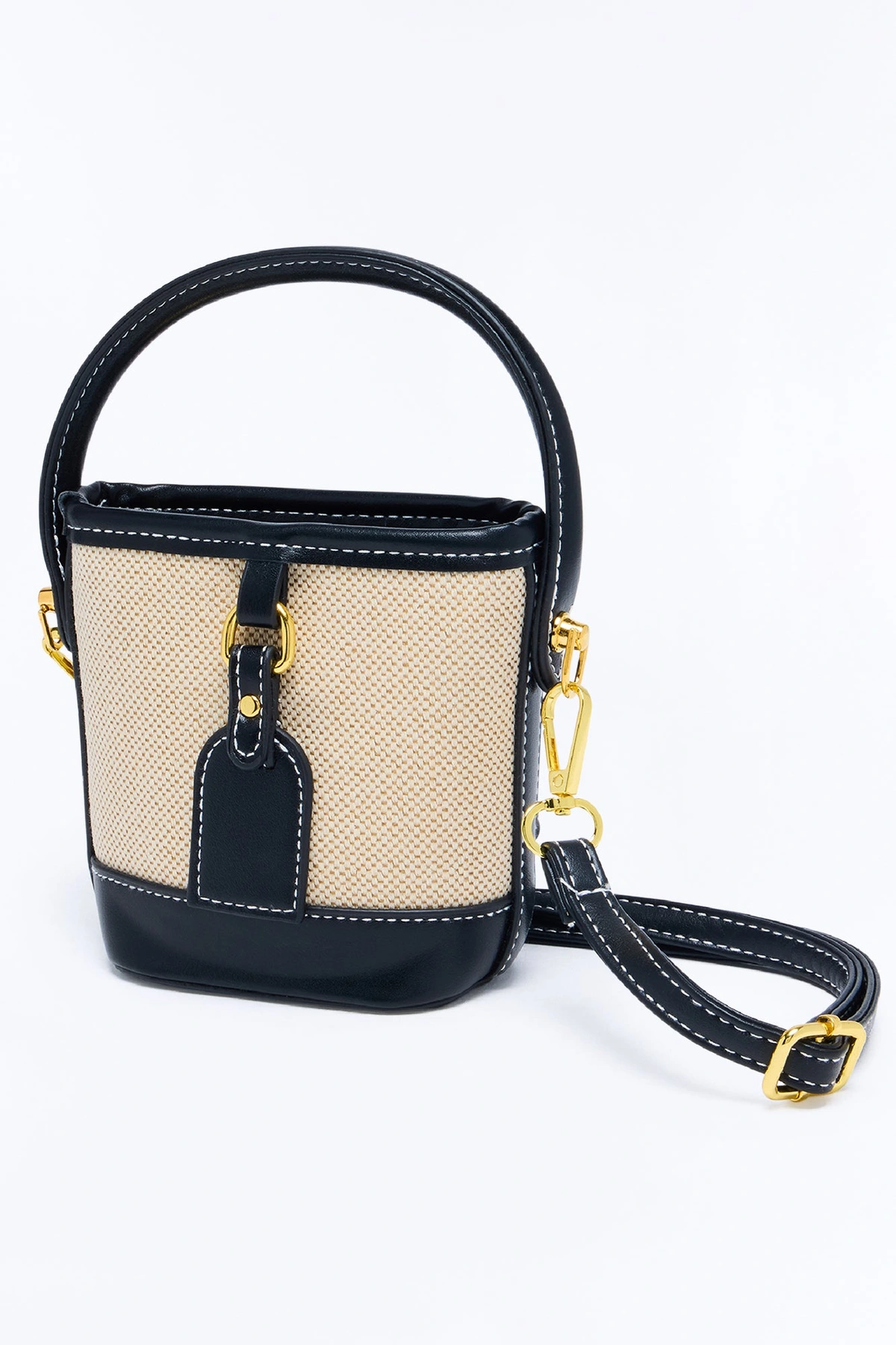 Never Lost Canvas Mini Bucket Satchel Handbag - Black/combo — Preto/combinação