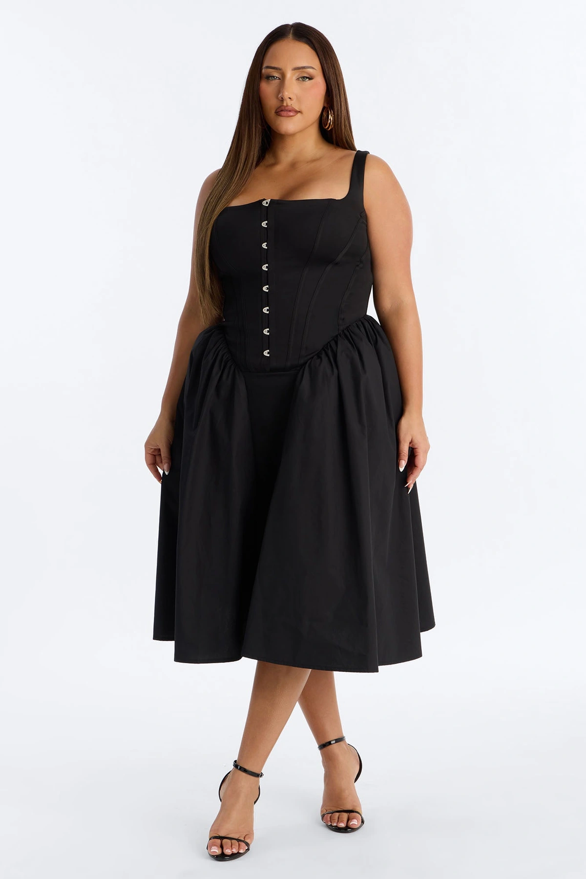 Renna Corset Midi Dress - Black — Preto
