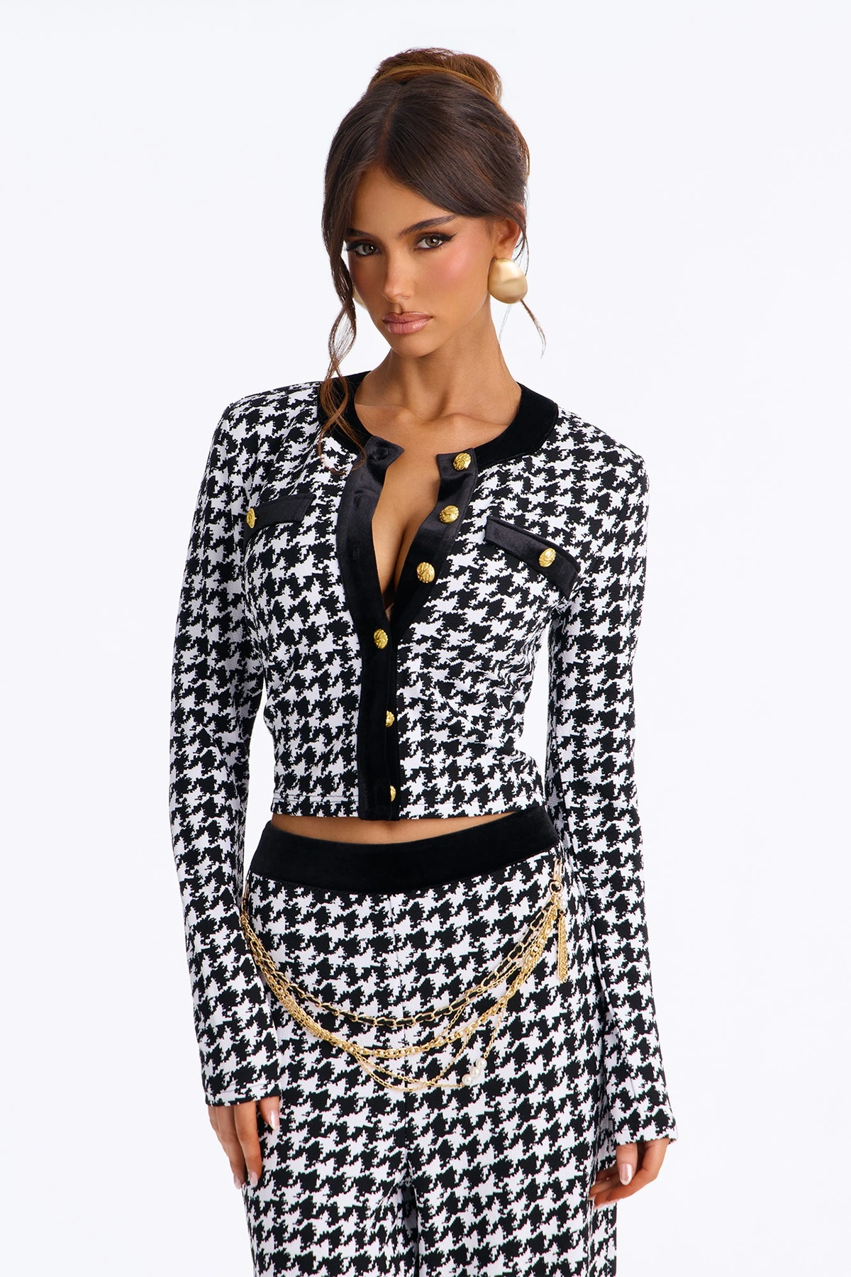 Maria Houndstooth Pant Set - Black/White — Preto/Branco