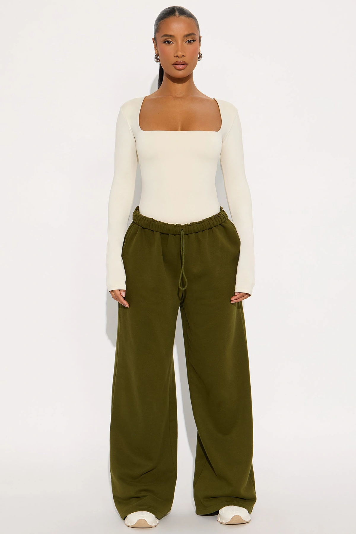 Contour Double Lined Long Sleeve Square Neck Bodysuit - Bone — Bone