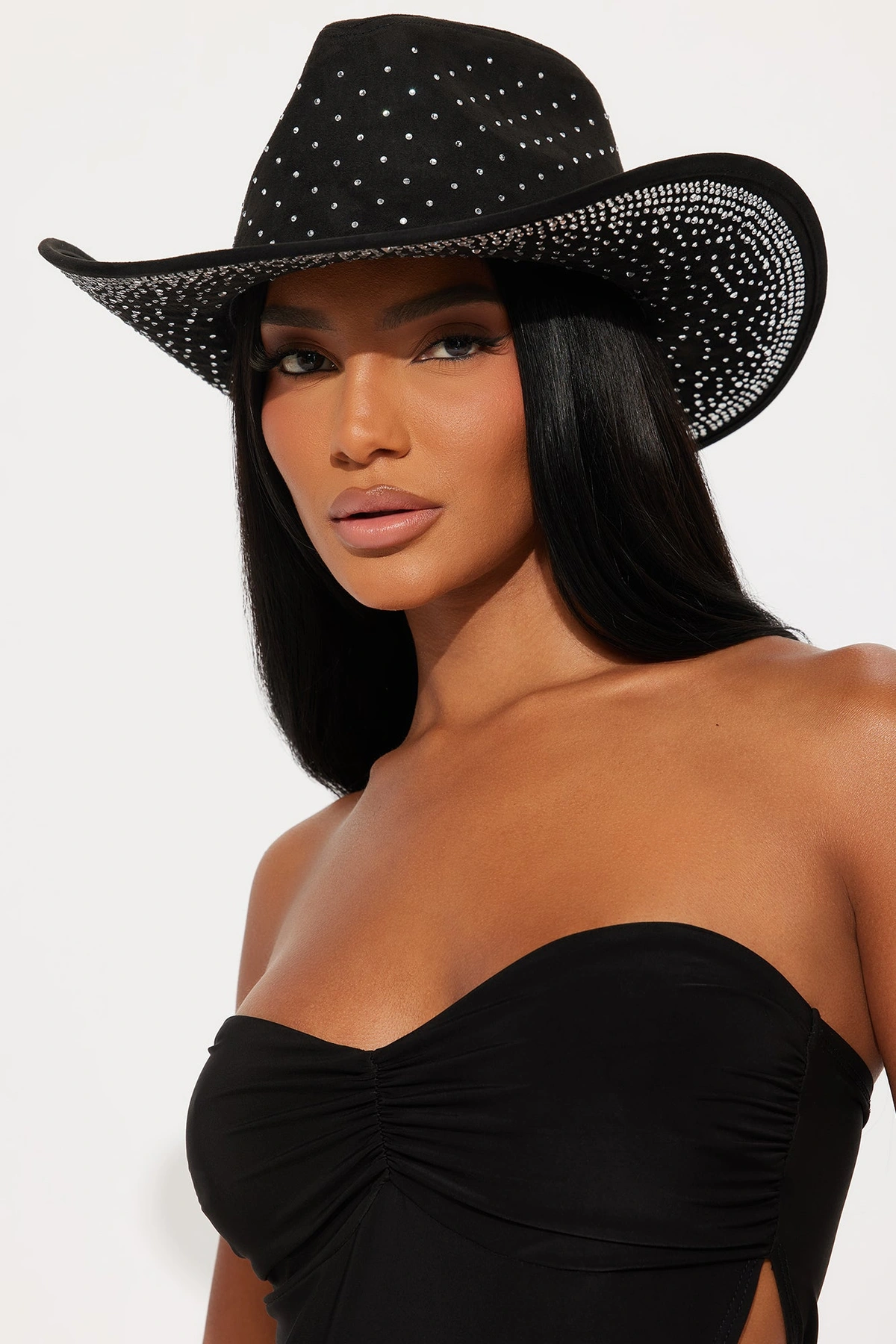 Don't Be Simple Rhinestone Cowboy Hat - Black — Preto
