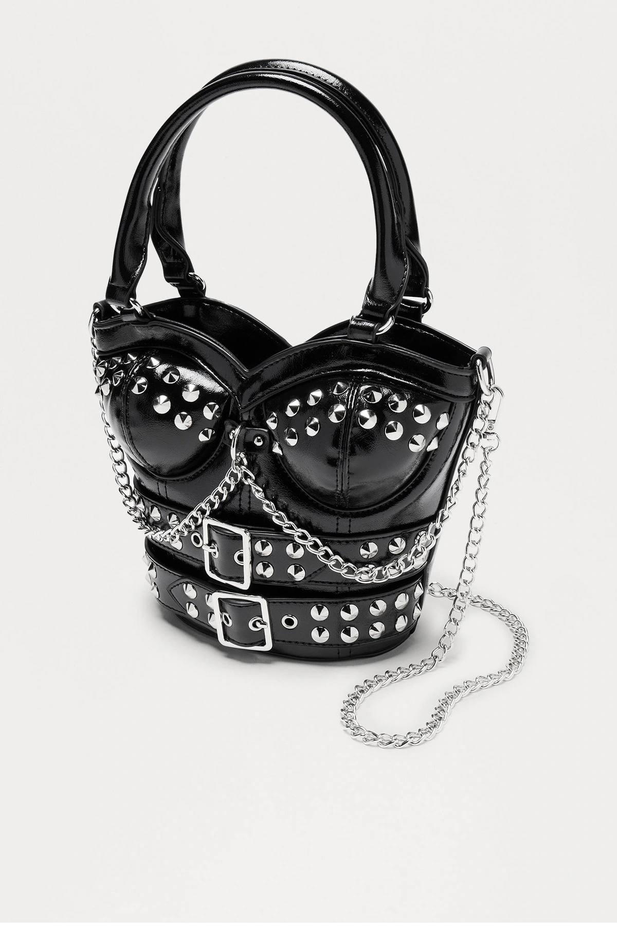 Heart Throb Studded Satchel Bag - Black — Preto