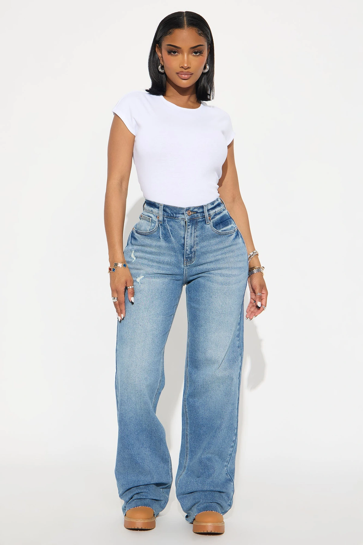 Tall Nova 90's Baby Basic Stretch Wide Leg Jean - Medium Wash — Ganga de lavagem média