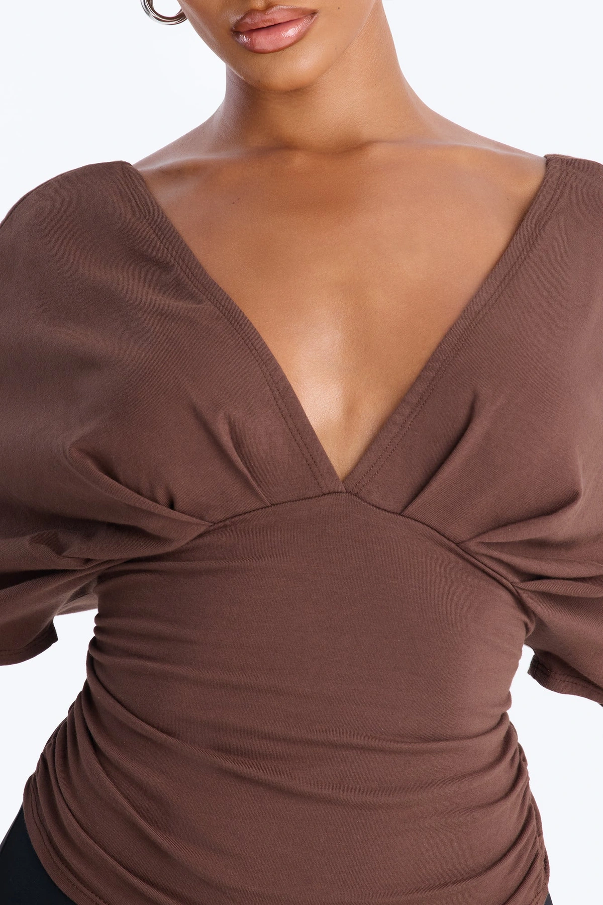 Taylor Cinched Waist Ruched Short Sleeve Top - Brown — Castanho