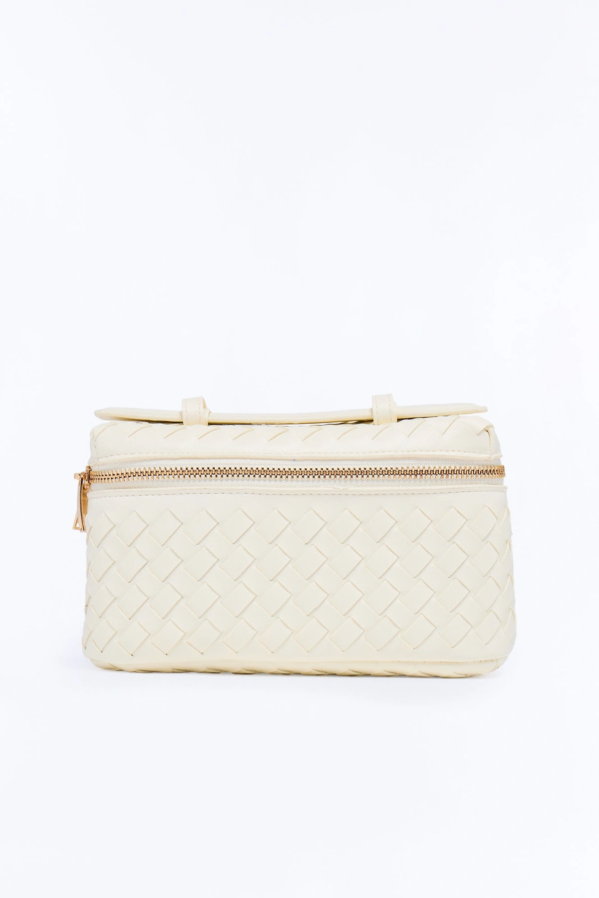 Intertwined Woven Faux Leather Crossbody Handbag - Ivory — Marfim