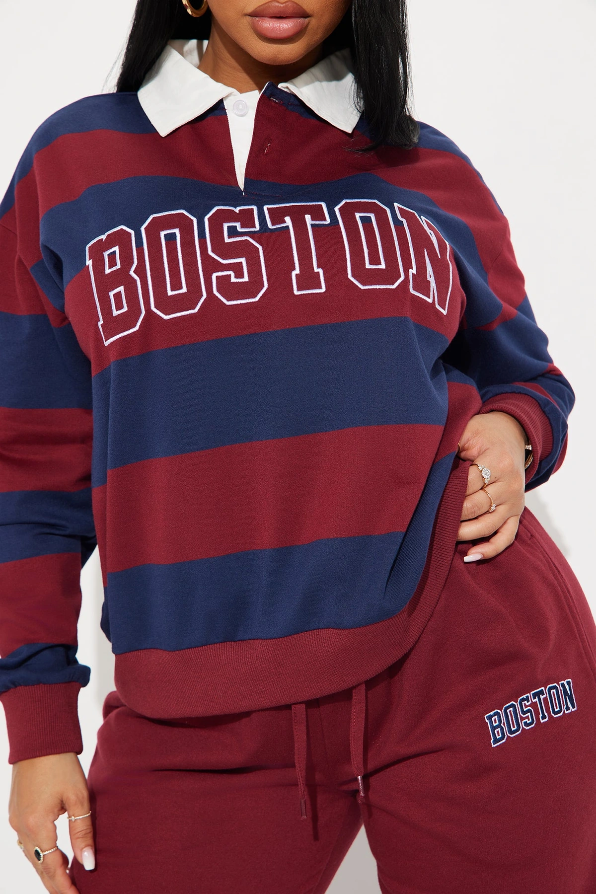 Sporty Day Wide Leg Pant Set - Burgundy — Bordô