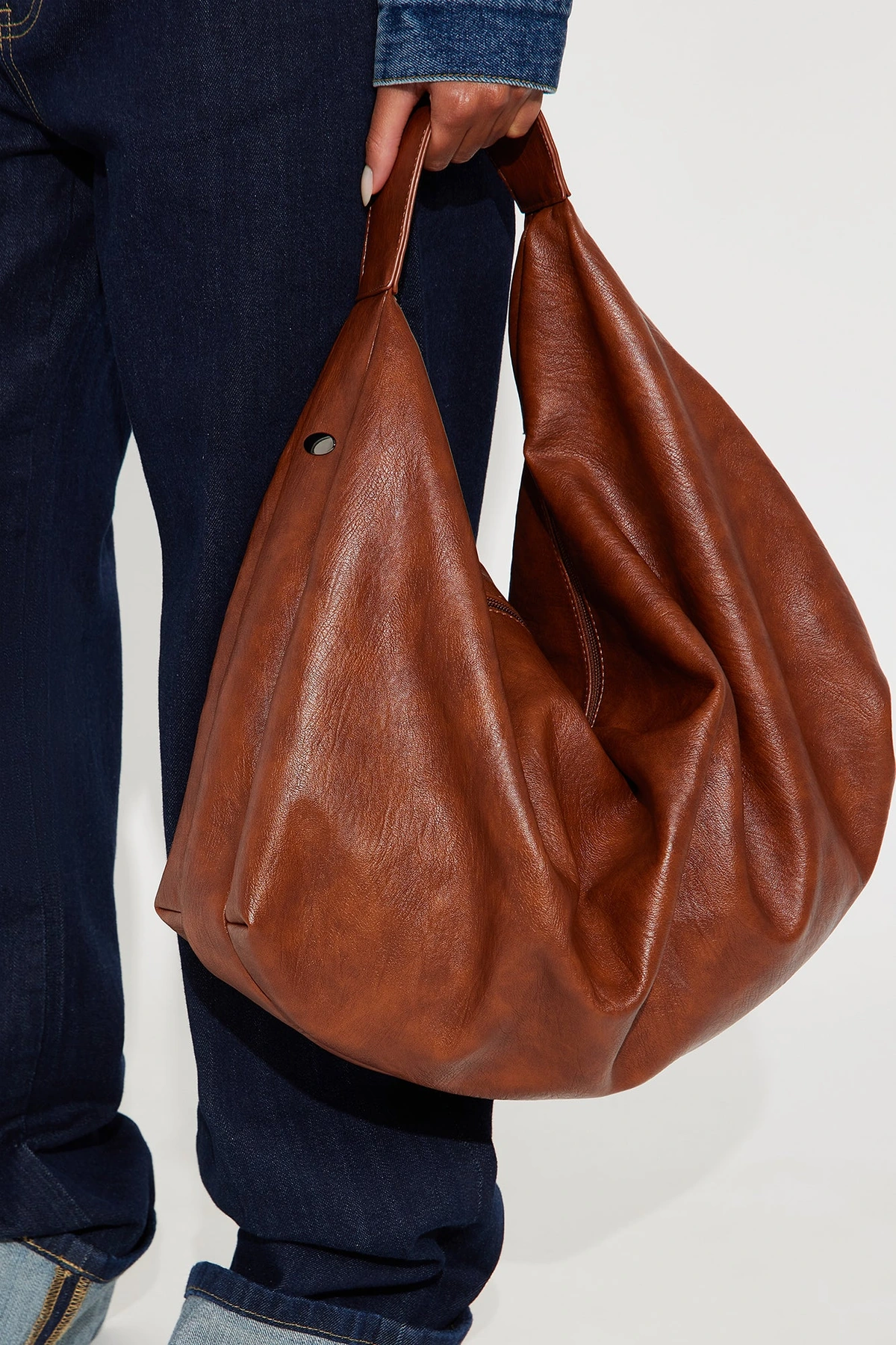 Second Guessing Distressed Faux Leather Shoulder Bag - Cognac — Cognac