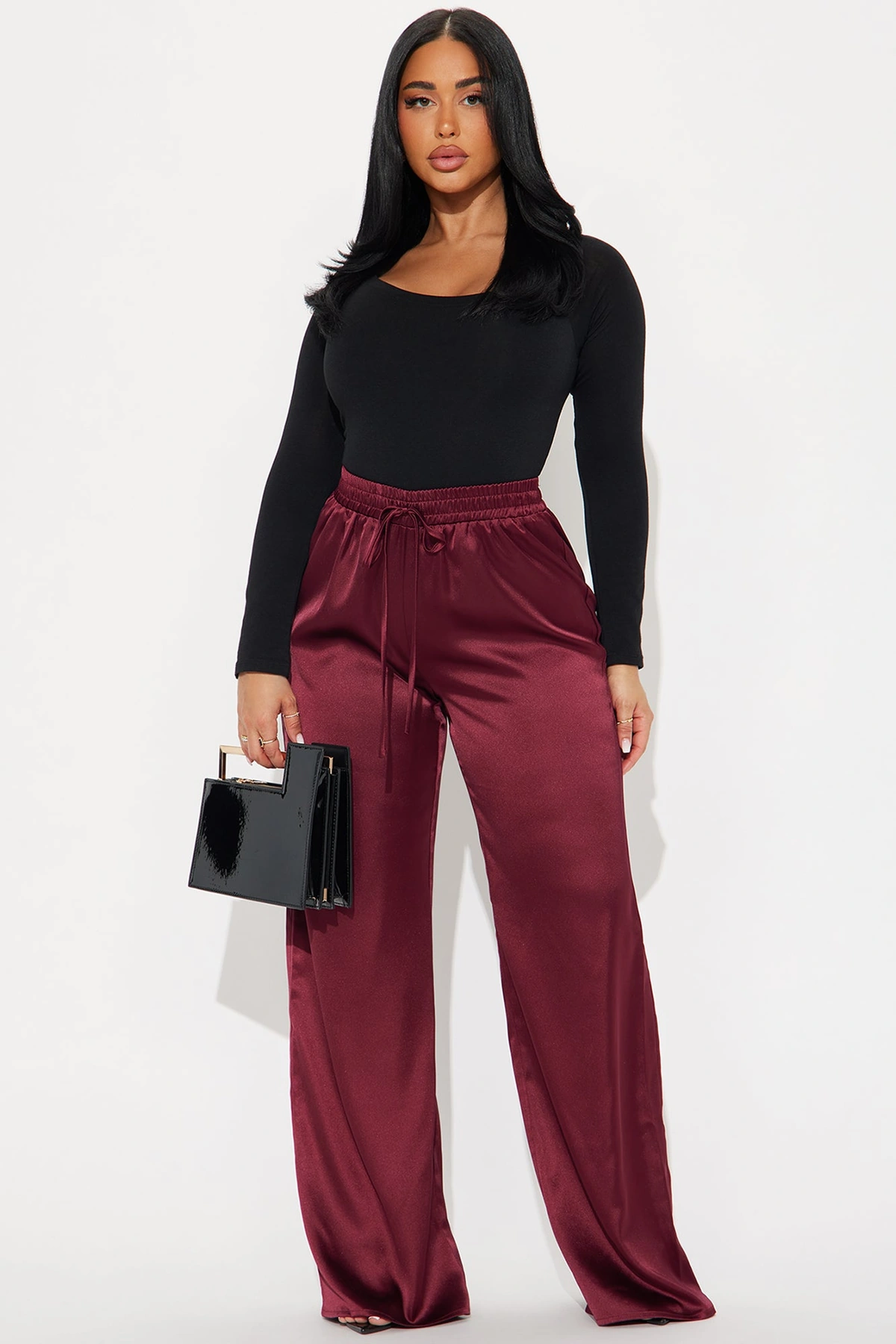 Elevate You Satin Pant - Burgundy — Bordô